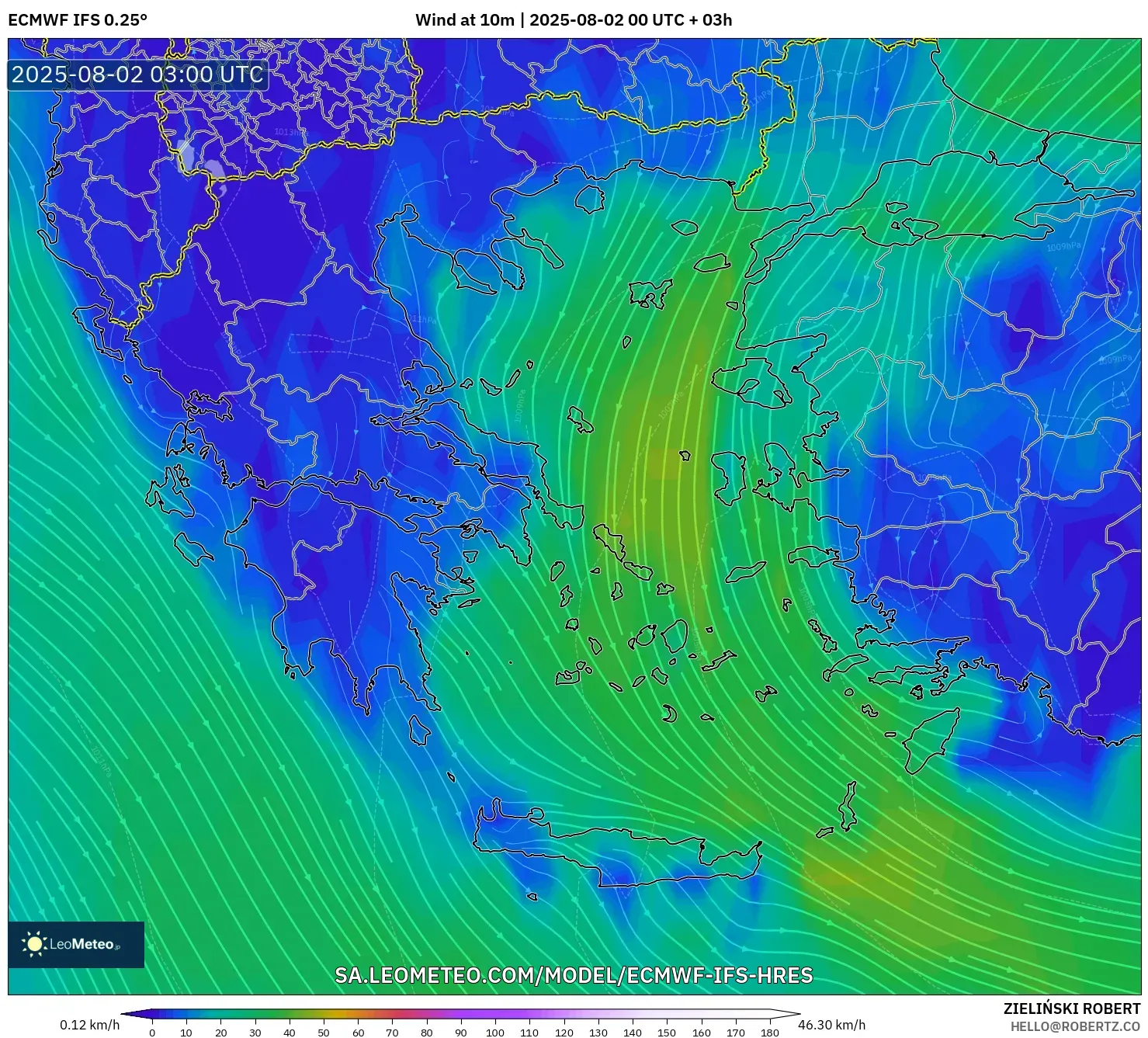 ECMWF IFS 0.25° model - Yunani, Angin 10 m ECMWF IFS 0.25° model - Yunani, Angin 10 m