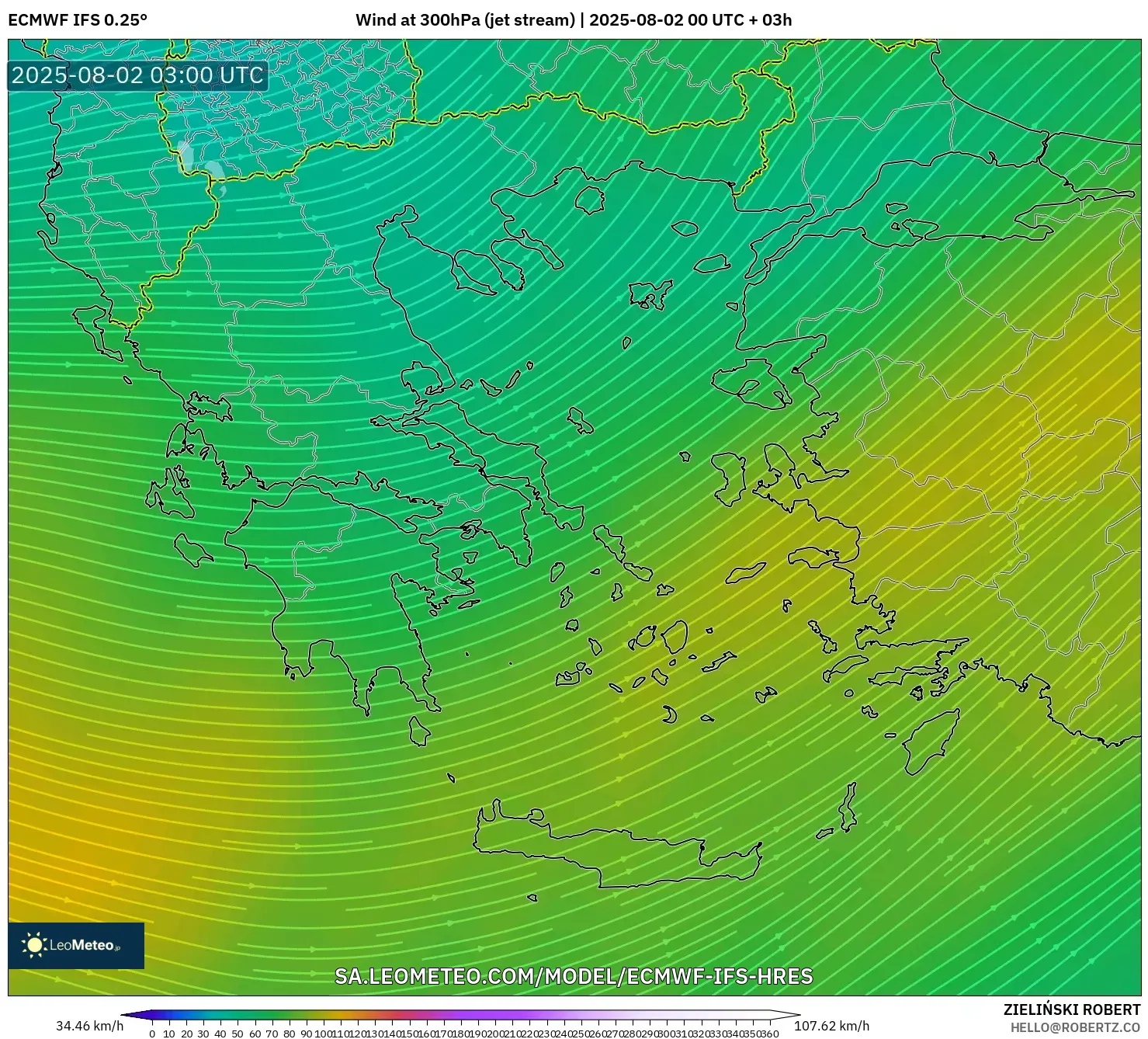 ECMWF IFS 0.25° model - Yunani, Angin 300 hPa (aliran jet) ECMWF IFS 0.25° model - Yunani, Angin 300 hPa (aliran jet)