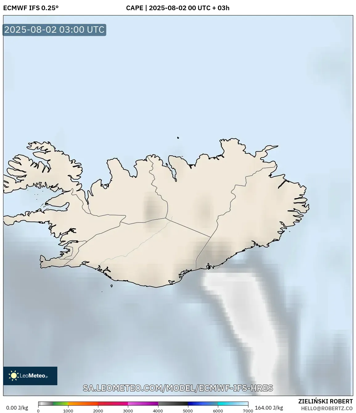 ECMWF IFS 0.25° model - Islandia, CAPE
