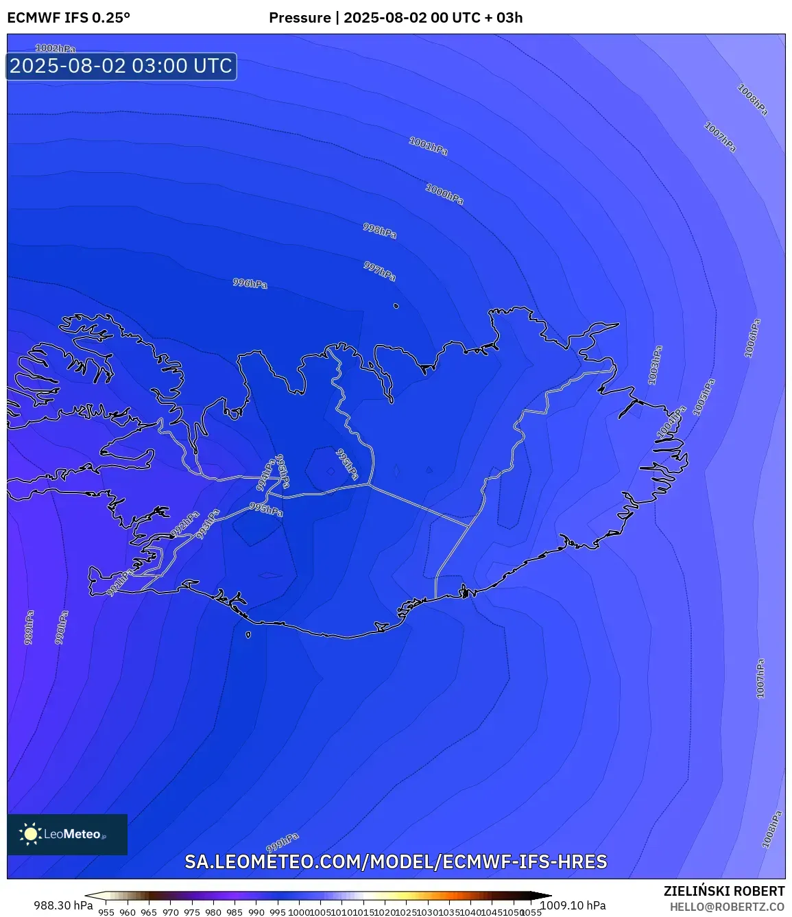 ECMWF IFS 0.25° model - Iceland, Tekanan ECMWF IFS 0.25° model - Iceland, Tekanan