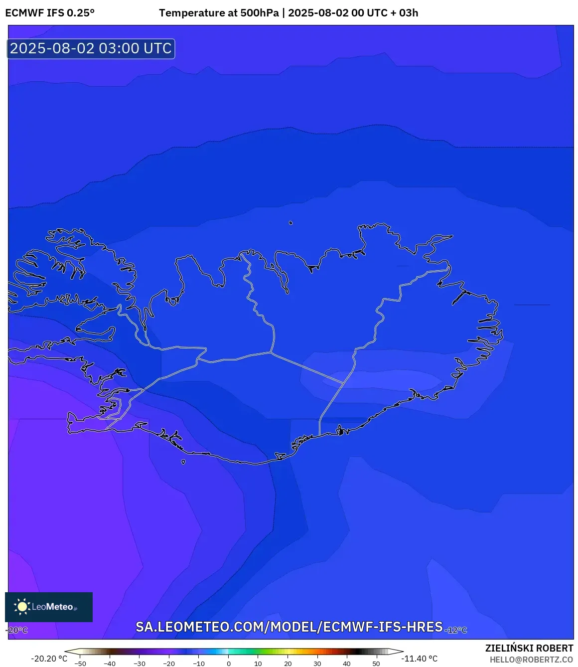 ECMWF IFS 0.25° model - Islandia, Suhu 500 hPa ECMWF IFS 0.25° model - Islandia, Suhu 500 hPa