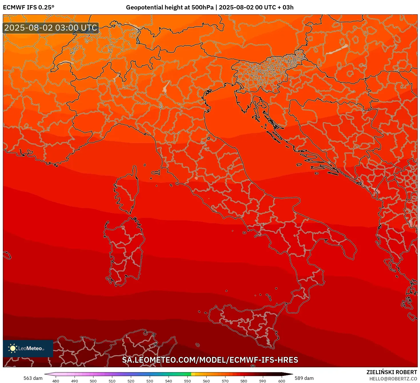ECMWF IFS 0.25° model - Italia, Ketinggian geopotensial pada 500 hPa