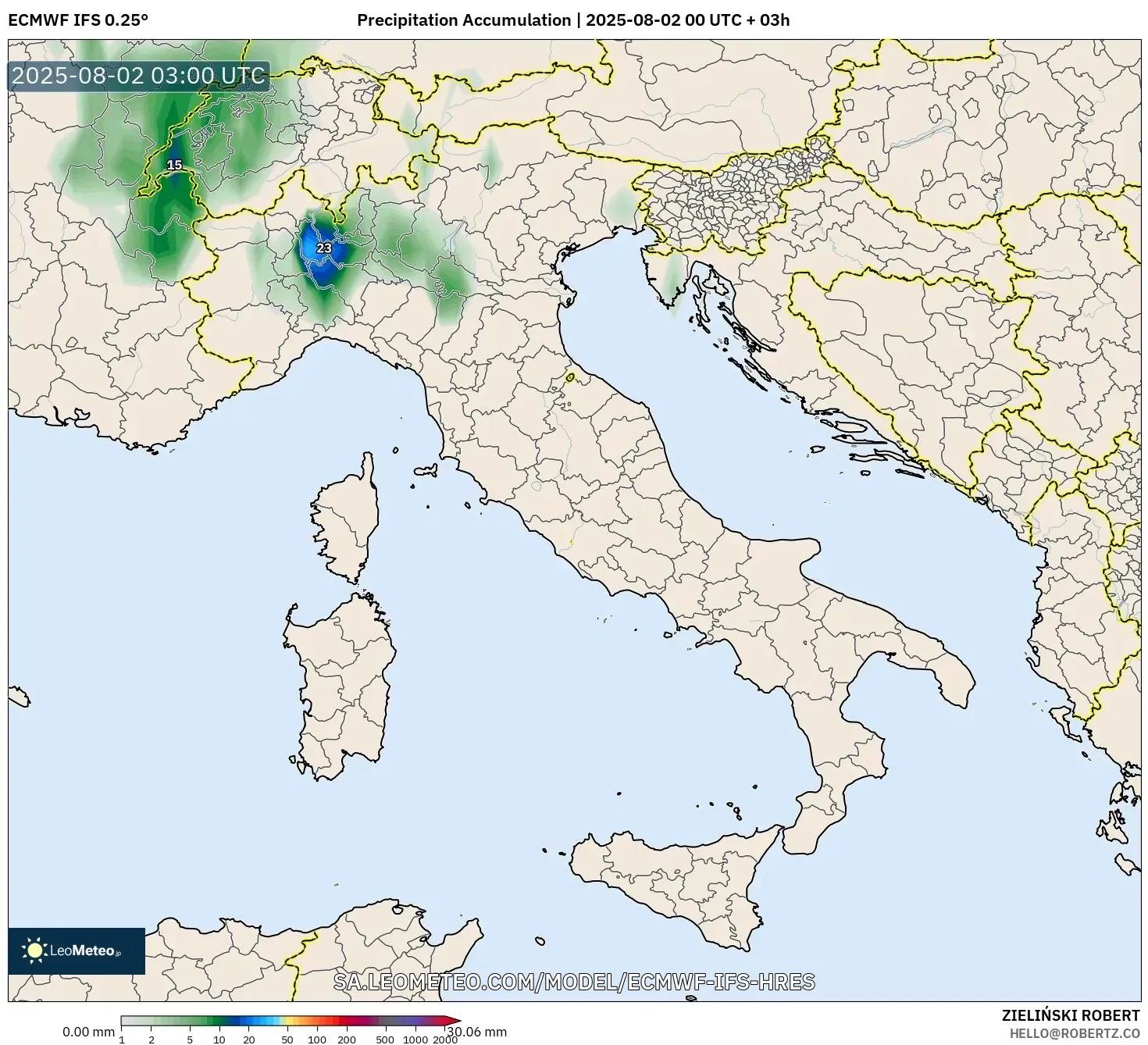 ECMWF IFS 0.25° model - Italia, Akumulasi Curah Hujan ECMWF IFS 0.25° model - Italia, Akumulasi Curah Hujan