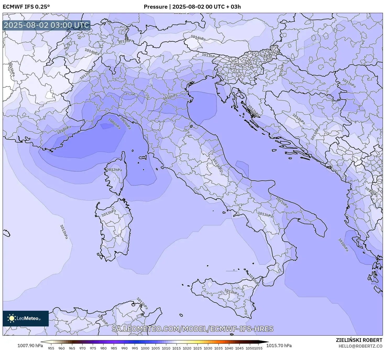 ECMWF IFS 0.25° model - Italia, Tekanan ECMWF IFS 0.25° model - Italia, Tekanan