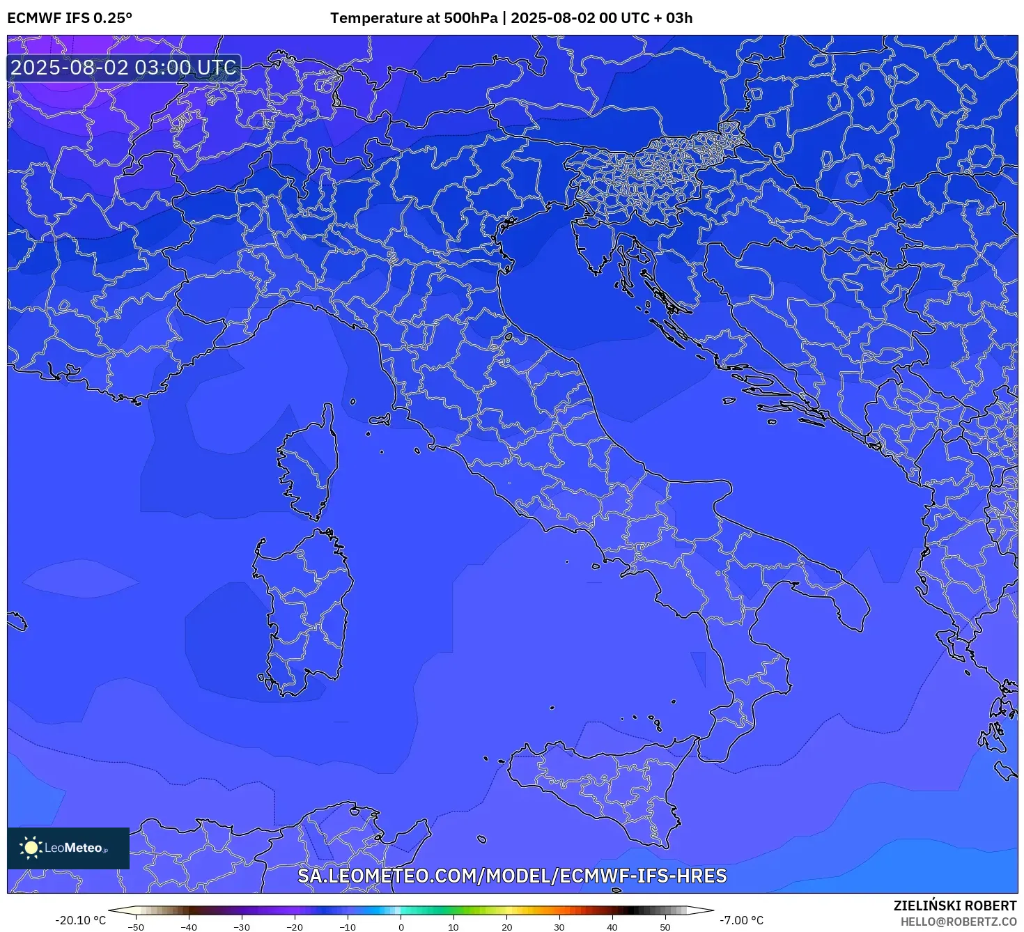 ECMWF IFS 0.25° model - Italia, Suhu 500 hPa ECMWF IFS 0.25° model - Italia, Suhu 500 hPa