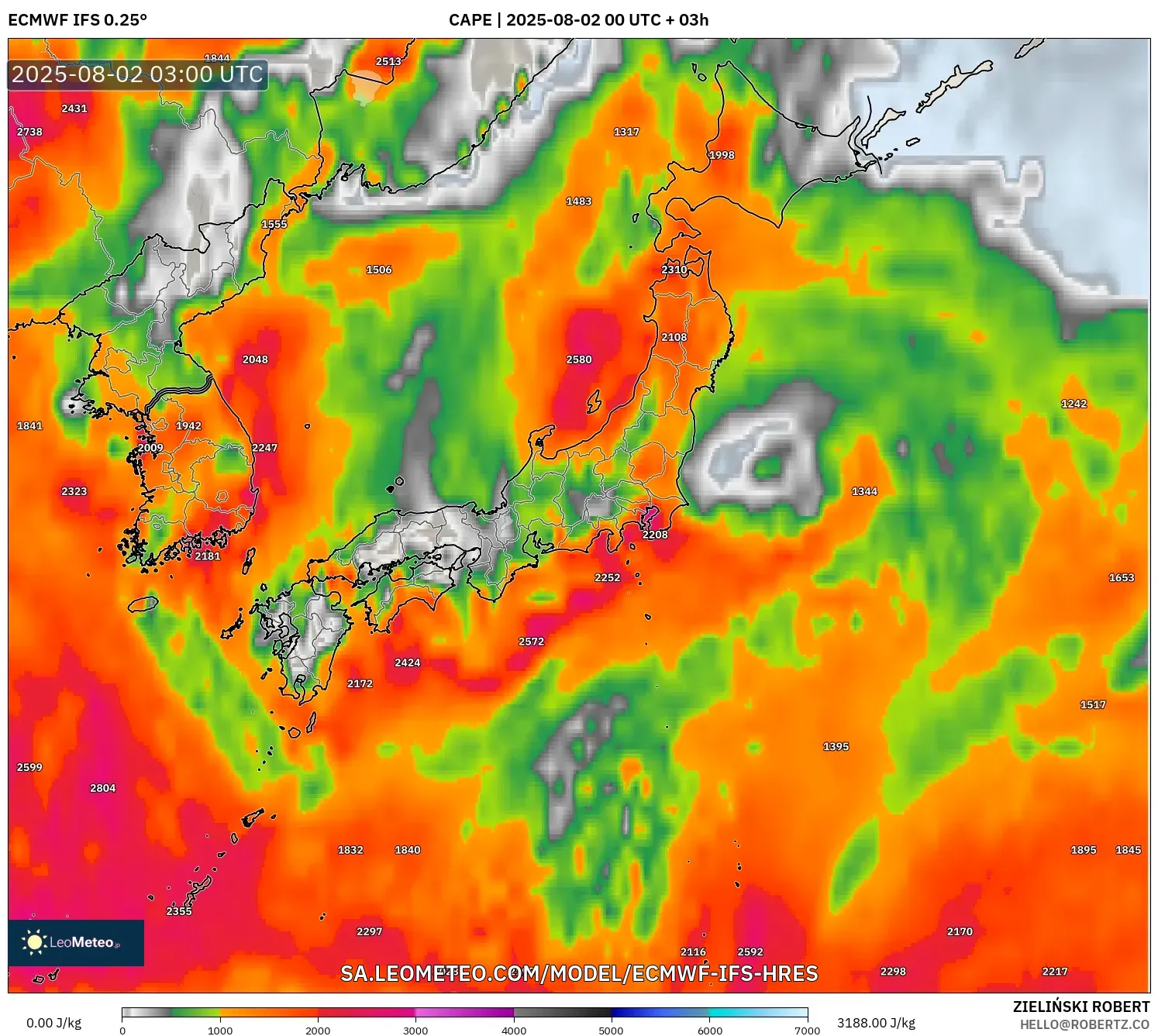 ECMWF IFS 0.25° model - Jepang, CAPE ECMWF IFS 0.25° model - Jepang, CAPE