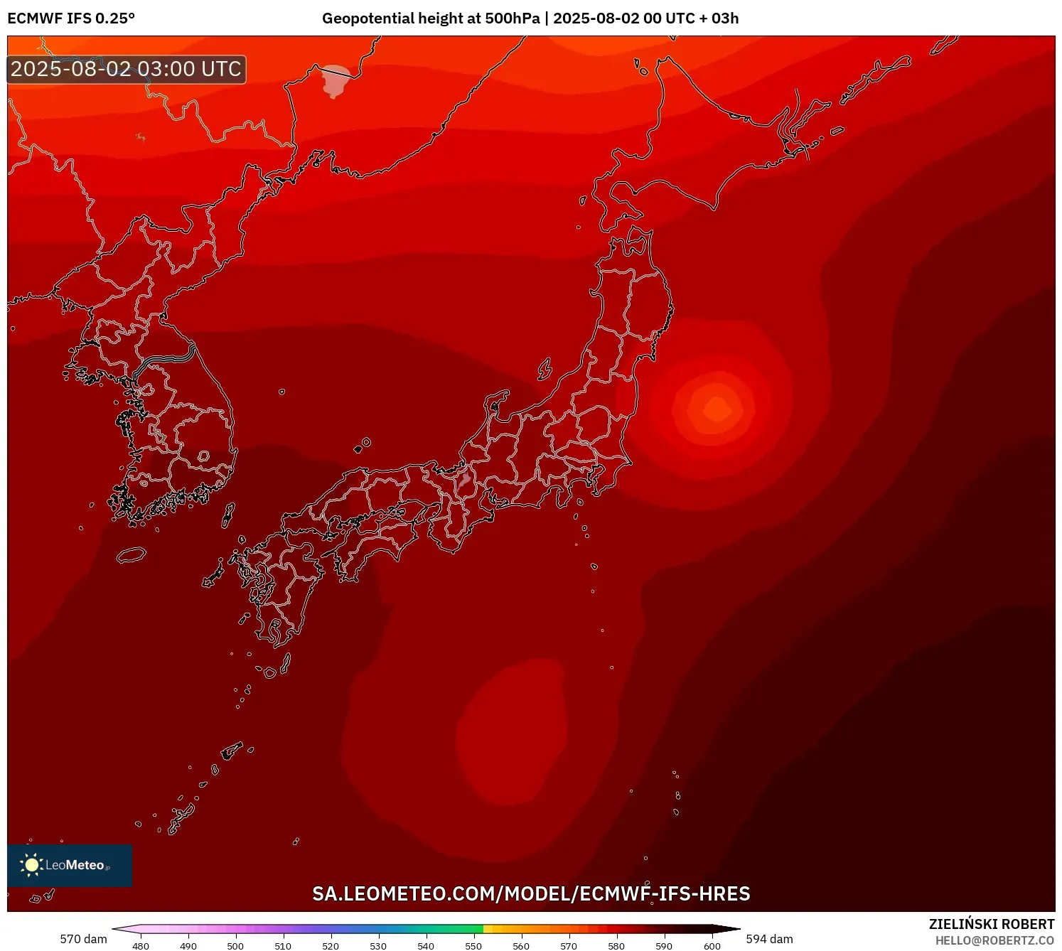 ECMWF IFS 0.25° model - Jepun, Ketinggian geopotensial pada 500 hPa