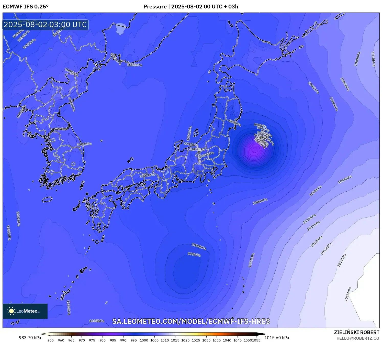 ECMWF IFS 0.25° model - Jepang, Tekanan ECMWF IFS 0.25° model - Jepang, Tekanan