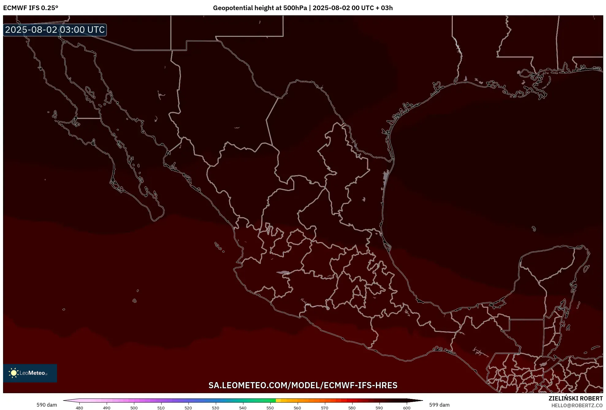ECMWF IFS 0.25° model - Meksiko, Ketinggian geopotensial pada 500 hPa ECMWF IFS 0.25° model - Meksiko, Ketinggian geopotensial pada 500 hPa