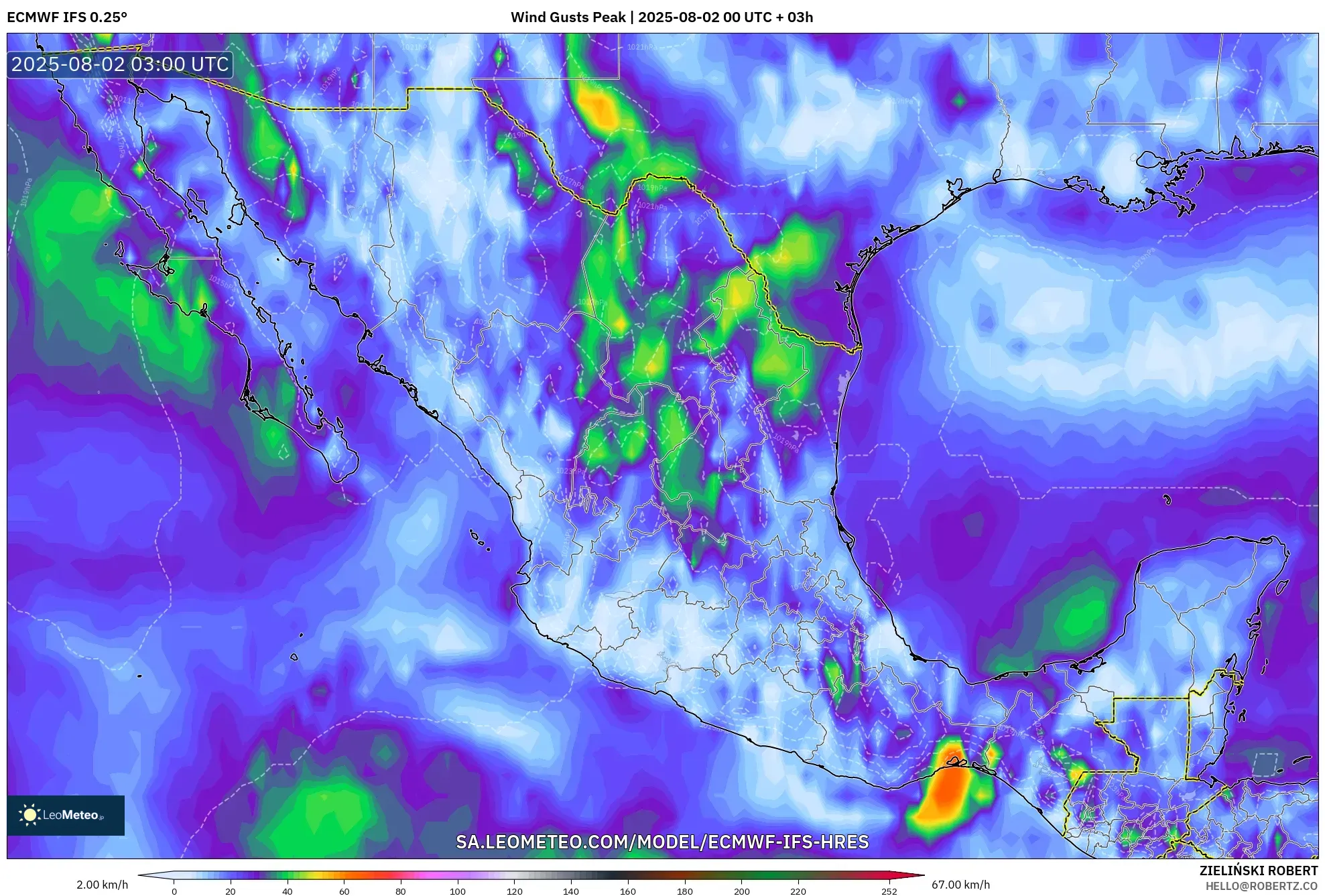 ECMWF IFS 0.25° model - Meksiko, Puncak Hembusan