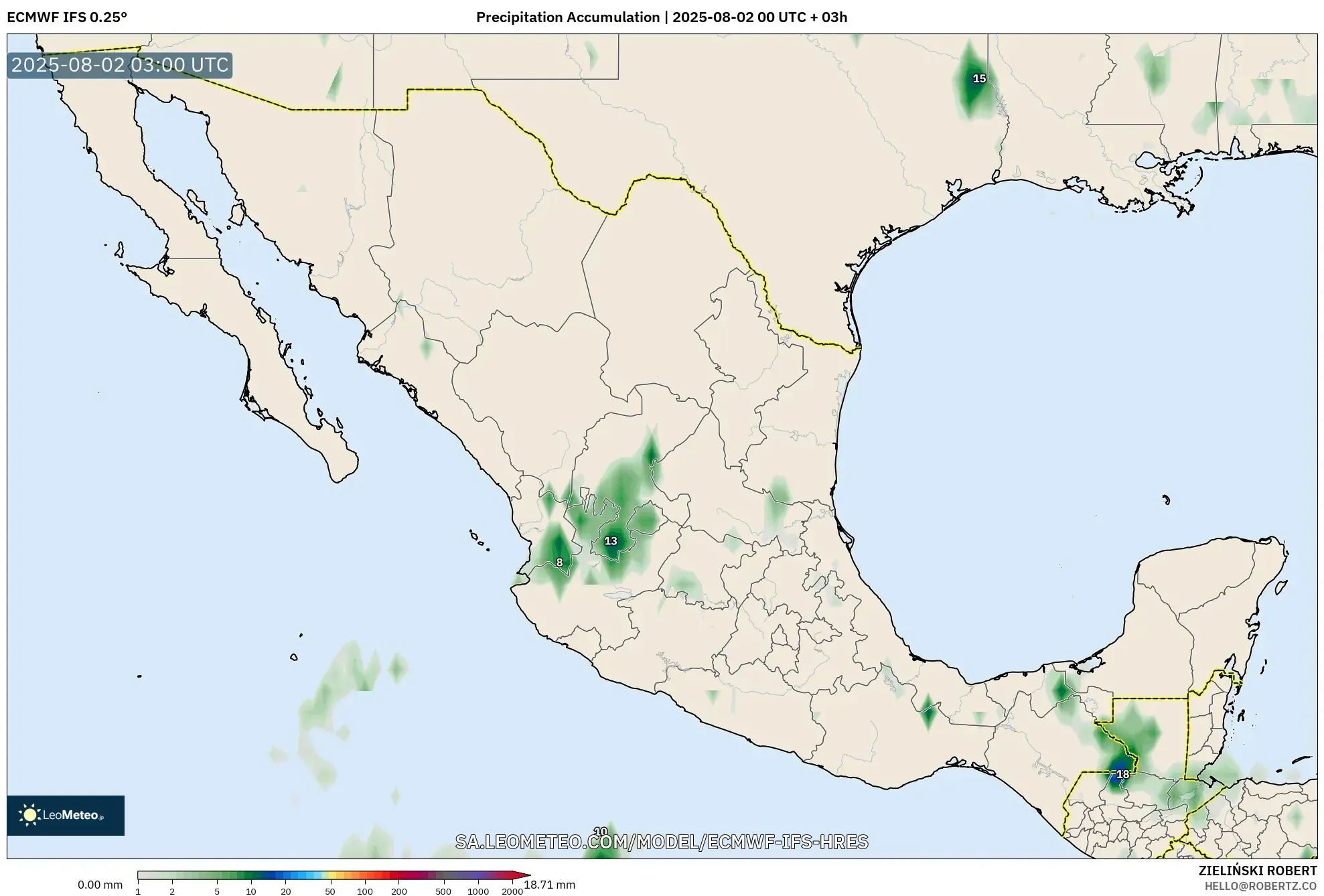 ECMWF IFS 0.25° model - Meksiko, Akumulasi Curah Hujan