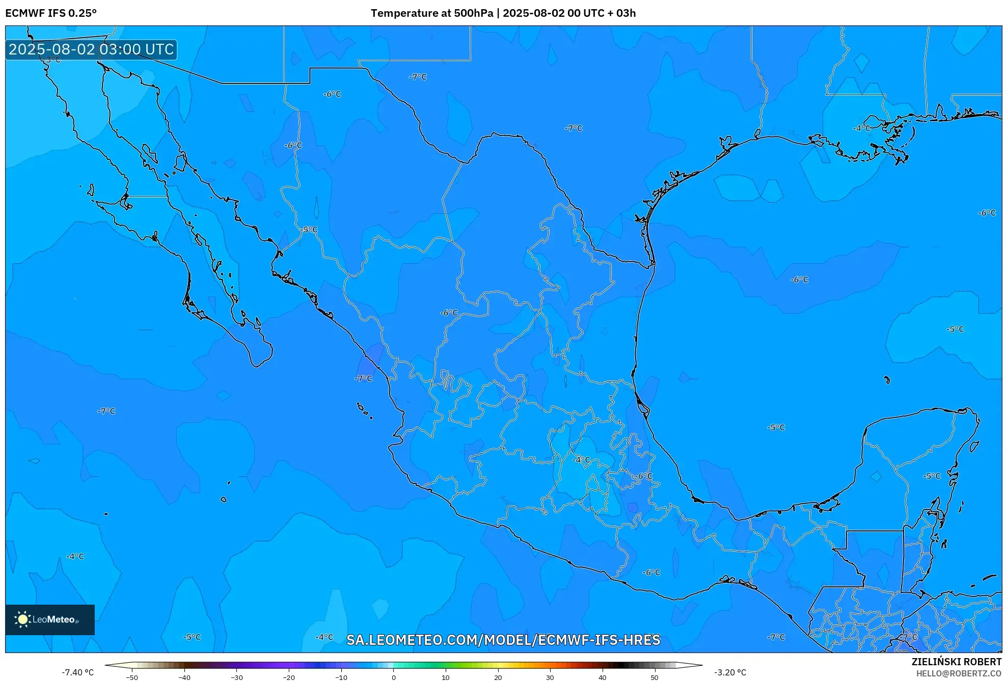 ECMWF IFS 0.25° model - Meksiko, Suhu 500 hPa ECMWF IFS 0.25° model - Meksiko, Suhu 500 hPa