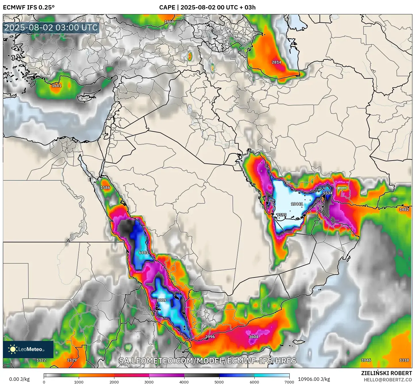 ECMWF IFS 0.25° model - Timur Tengah, CAPE ECMWF IFS 0.25° model - Timur Tengah, CAPE