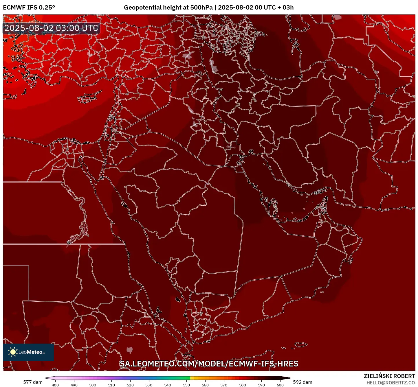 ECMWF IFS 0.25° model - Timur Tengah, Ketinggian geopotensial pada 500 hPa ECMWF IFS 0.25° model - Timur Tengah, Ketinggian geopotensial pada 500 hPa