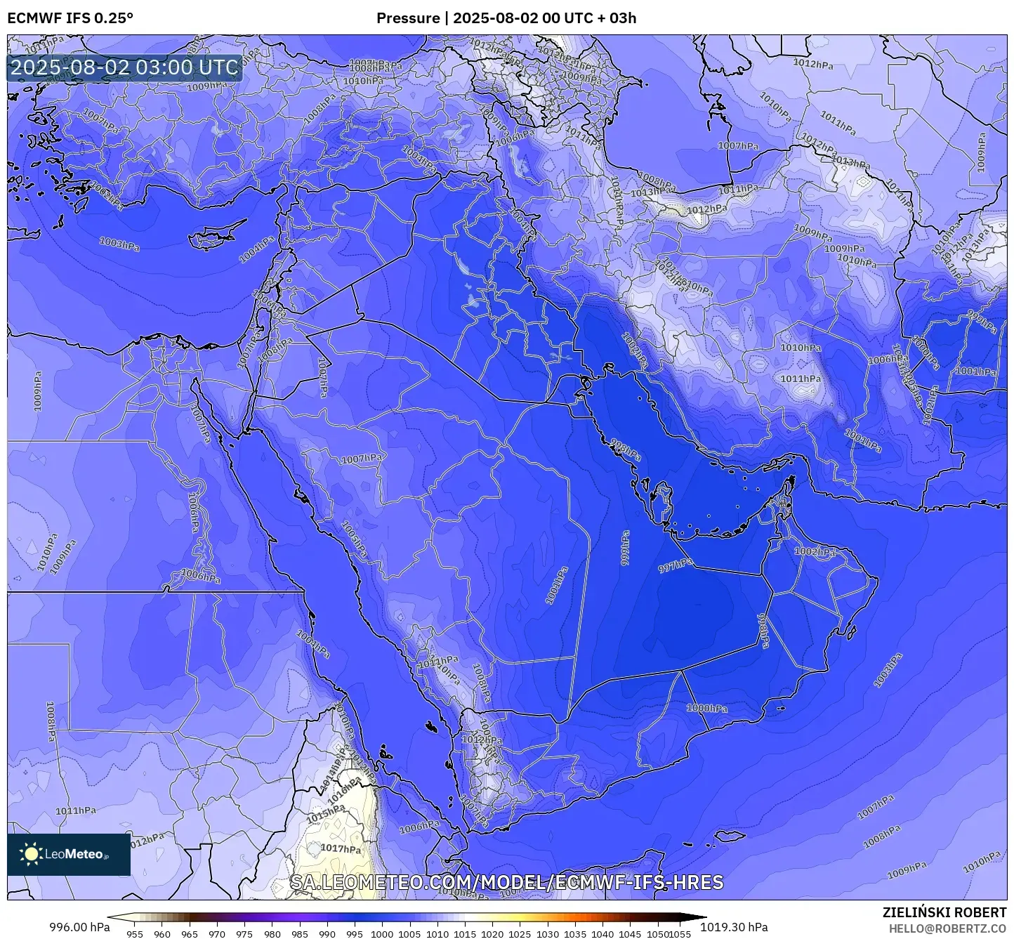 ECMWF IFS 0.25° model - Timur Tengah, Tekanan ECMWF IFS 0.25° model - Timur Tengah, Tekanan