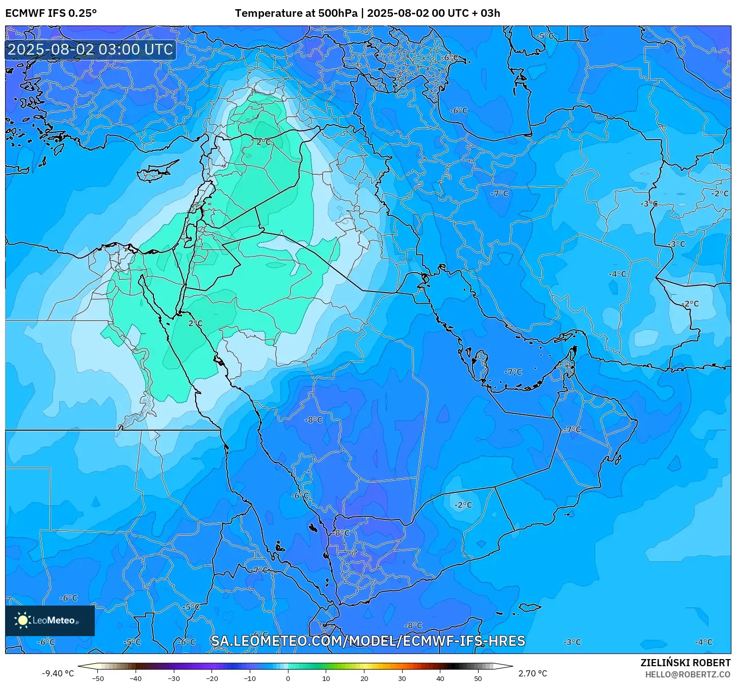 ECMWF IFS 0.25° model - Timur Tengah, Suhu 500 hPa
