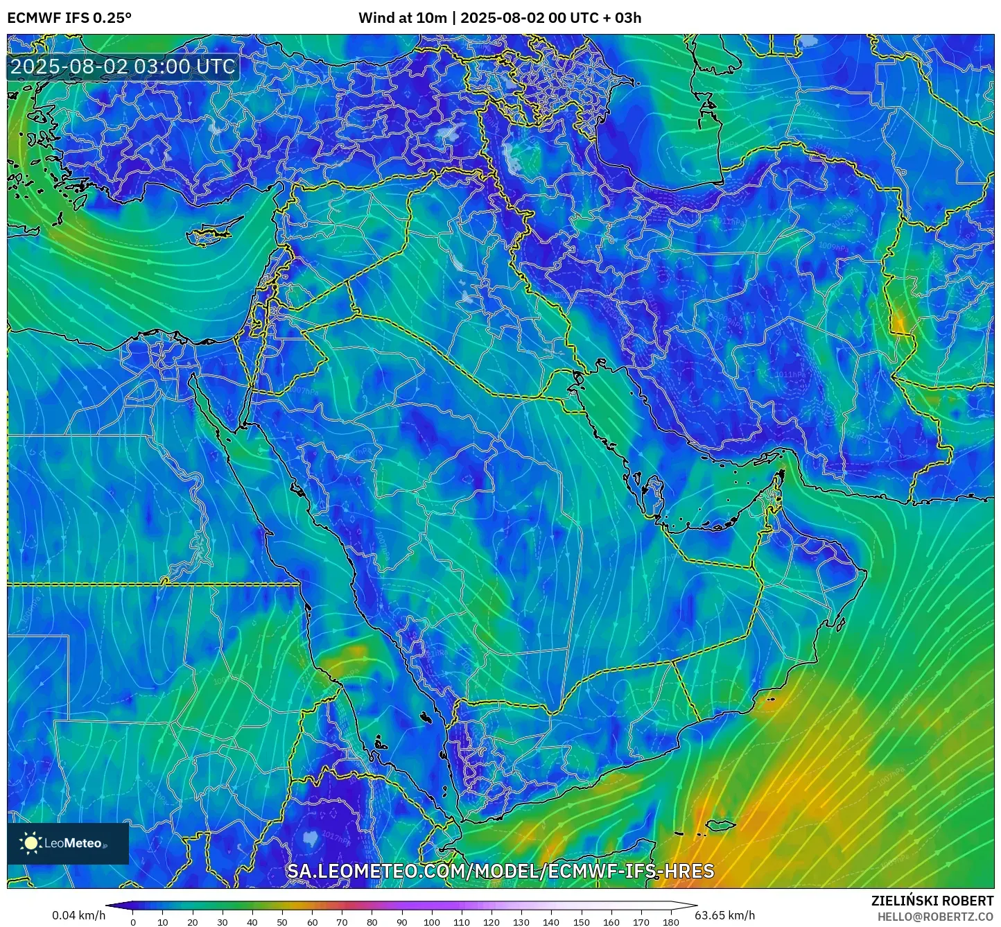 ECMWF IFS 0.25° model - Timur Tengah, Angin 10 m ECMWF IFS 0.25° model - Timur Tengah, Angin 10 m