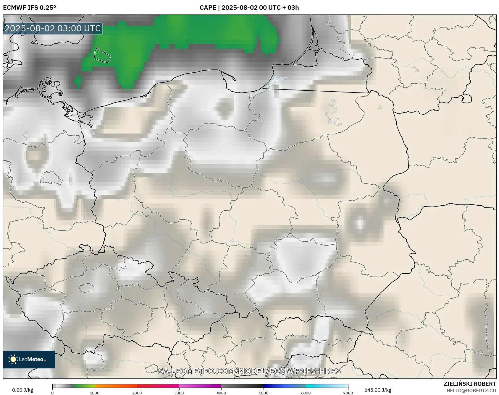 ECMWF IFS 0.25° model - Polandia, CAPE