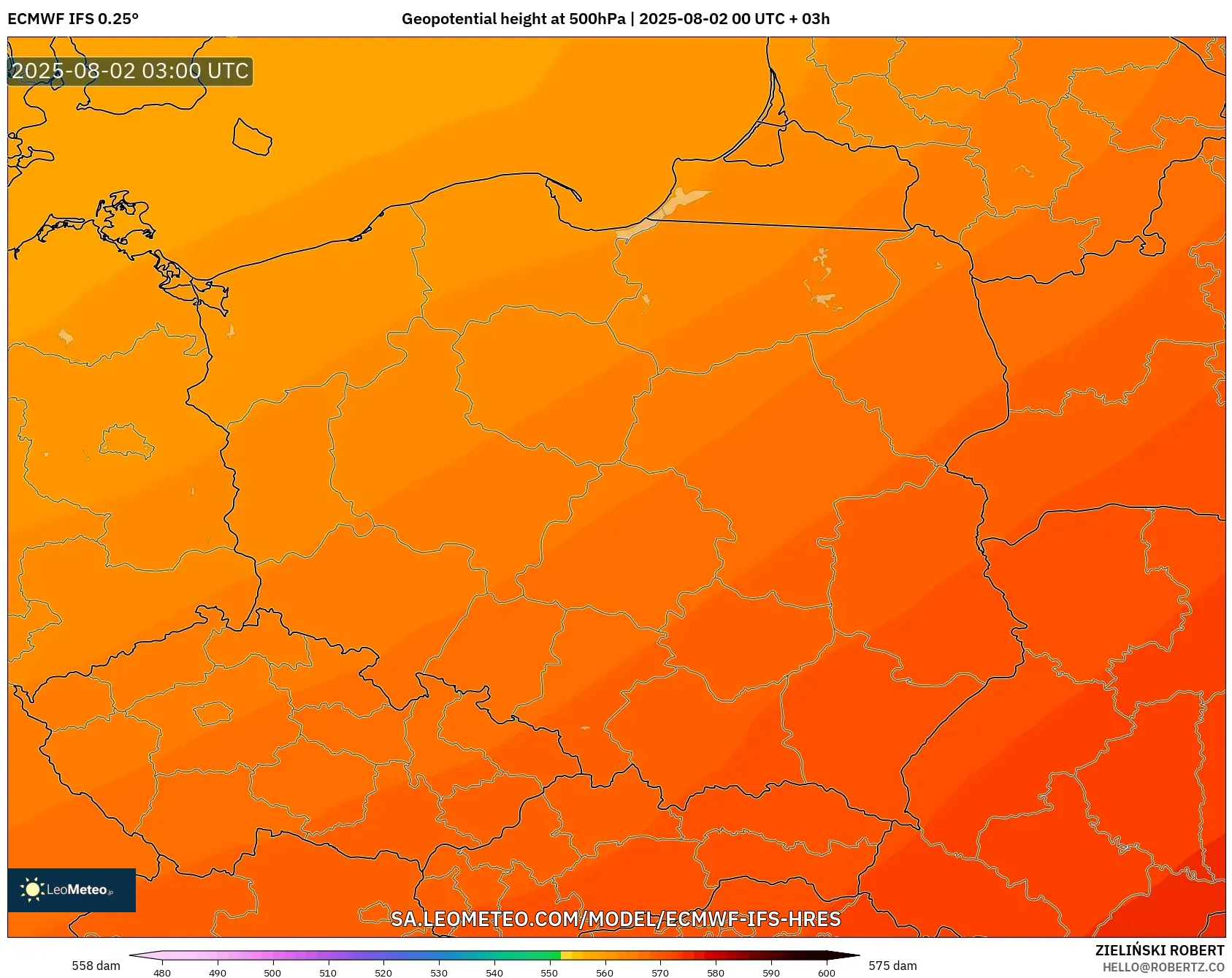 ECMWF IFS 0.25° model - Polandia, Ketinggian geopotensial pada 500 hPa ECMWF IFS 0.25° model - Polandia, Ketinggian geopotensial pada 500 hPa