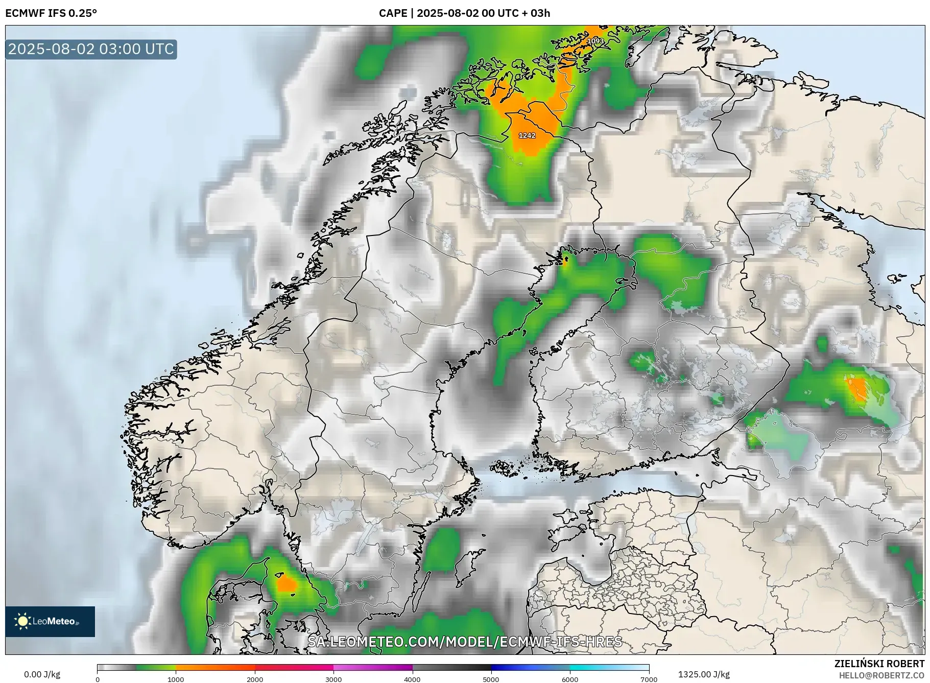 ECMWF IFS 0.25° model - Skandinavia, CAPE ECMWF IFS 0.25° model - Skandinavia, CAPE
