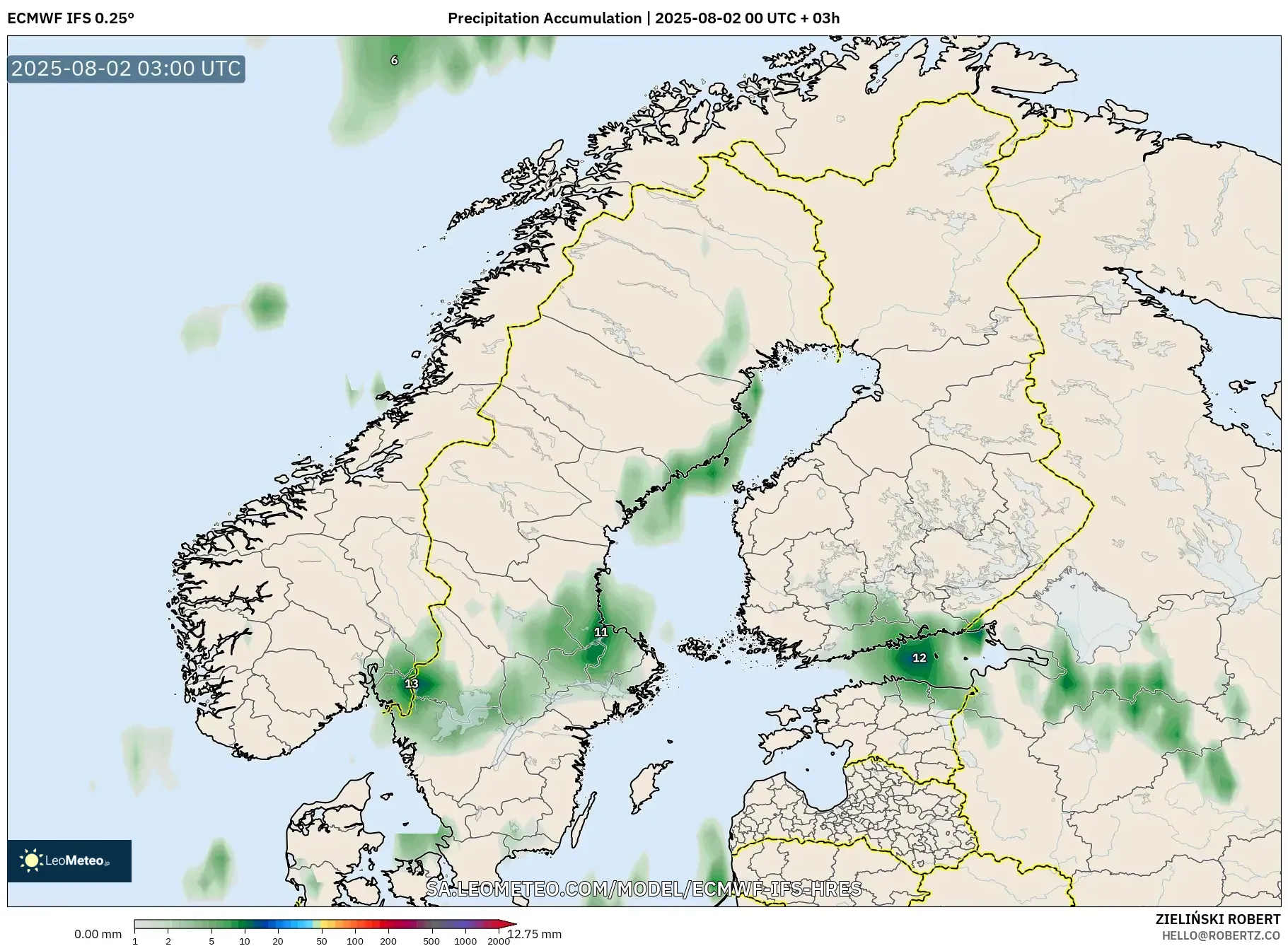 ECMWF IFS 0.25° model - Skandinavia, Akumulasi Curah Hujan ECMWF IFS 0.25° model - Skandinavia, Akumulasi Curah Hujan