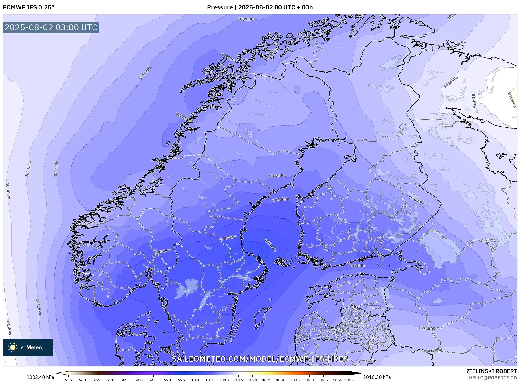ECMWF IFS 0.25° model - Skandinavia, Tekanan