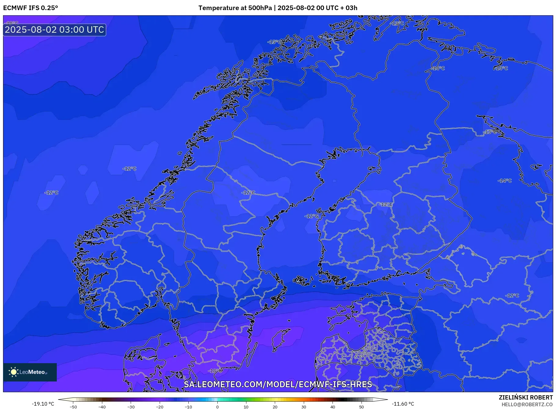 ECMWF IFS 0.25° model - Skandinavia, Suhu 500 hPa ECMWF IFS 0.25° model - Skandinavia, Suhu 500 hPa