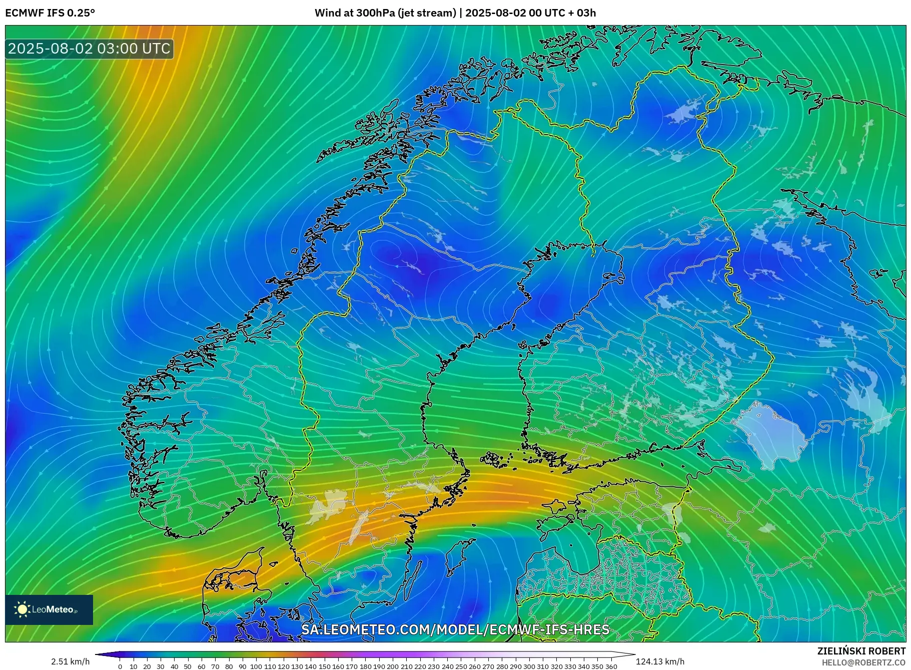 ECMWF IFS 0.25° model - Skandinavia, Angin 300 hPa (aliran jet) ECMWF IFS 0.25° model - Skandinavia, Angin 300 hPa (aliran jet)