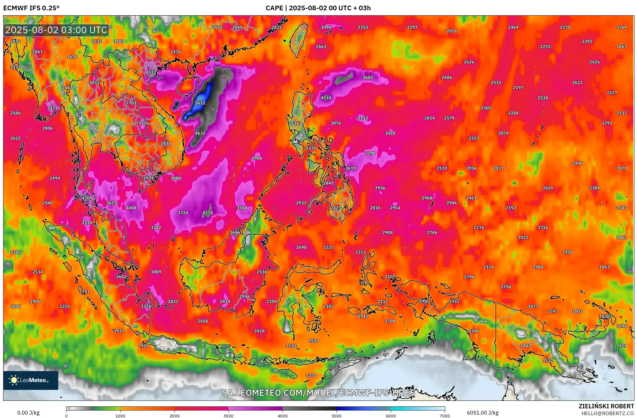 ECMWF IFS 0.25° model - Asia Tenggara, CAPE ECMWF IFS 0.25° model - Asia Tenggara, CAPE