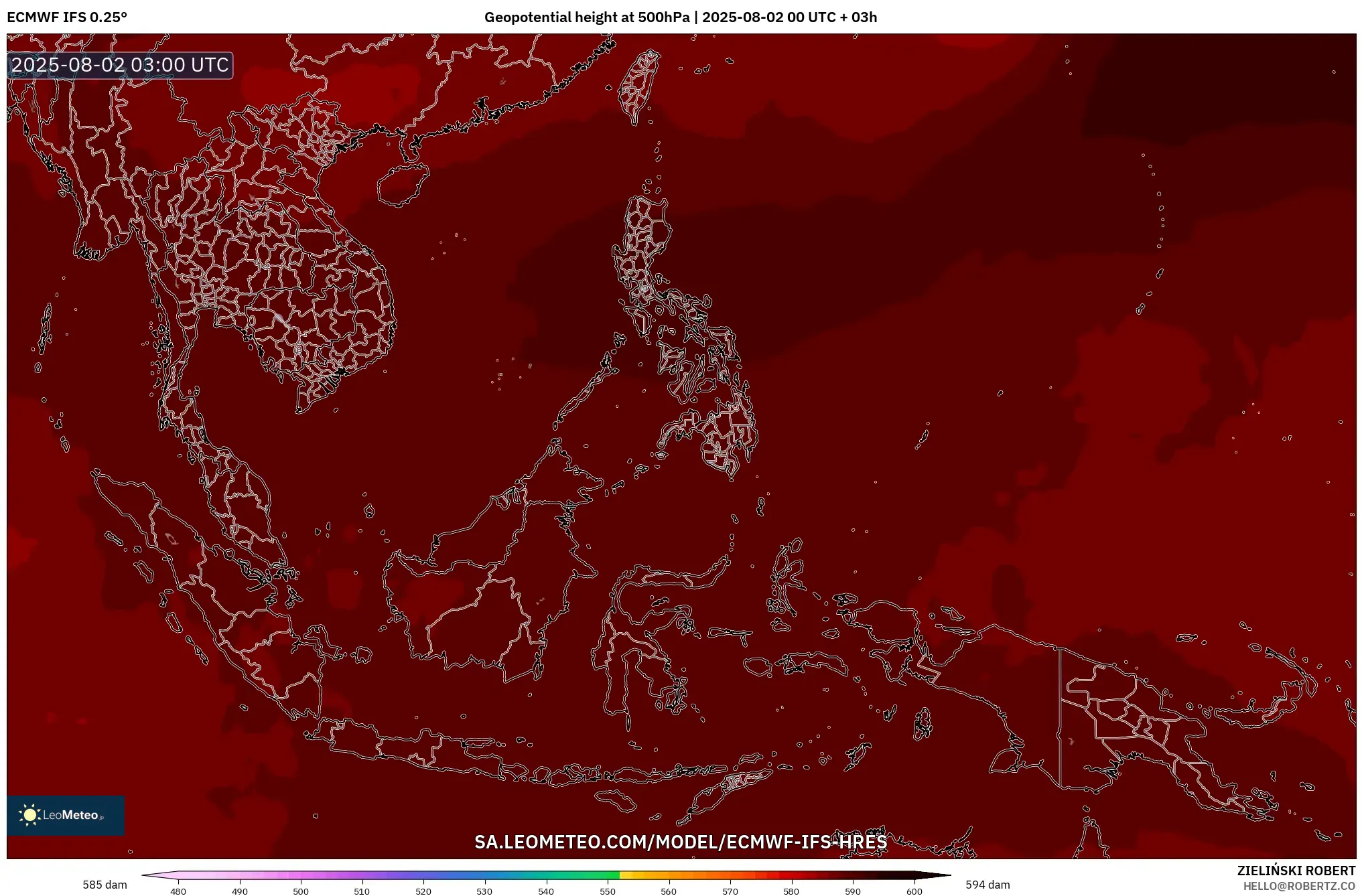 ECMWF IFS 0.25° model - Asia Tenggara, Ketinggian geopotensial pada 500 hPa ECMWF IFS 0.25° model - Asia Tenggara, Ketinggian geopotensial pada 500 hPa