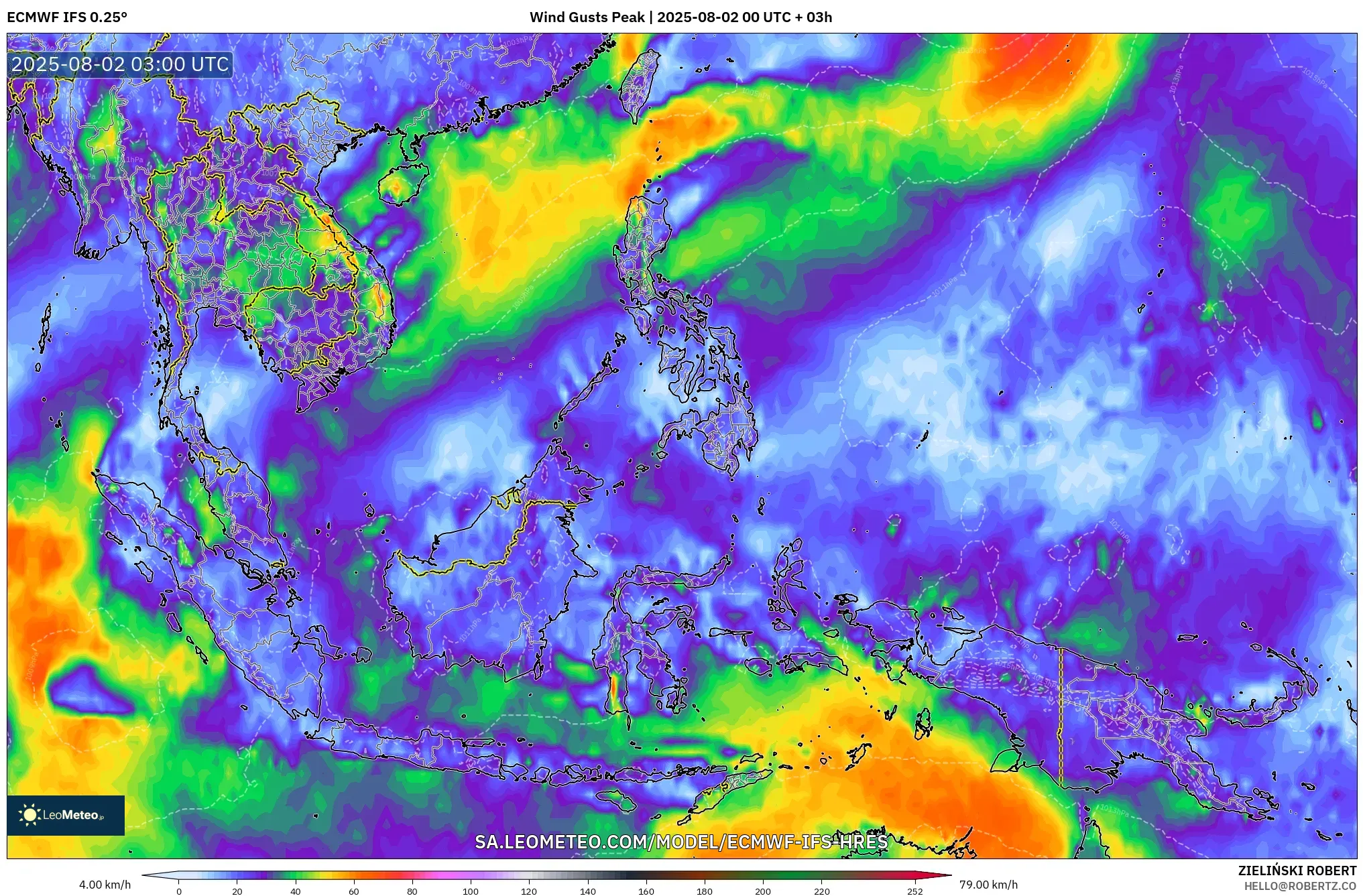 ECMWF IFS 0.25° model - Asia Tenggara, Puncak Hembusan