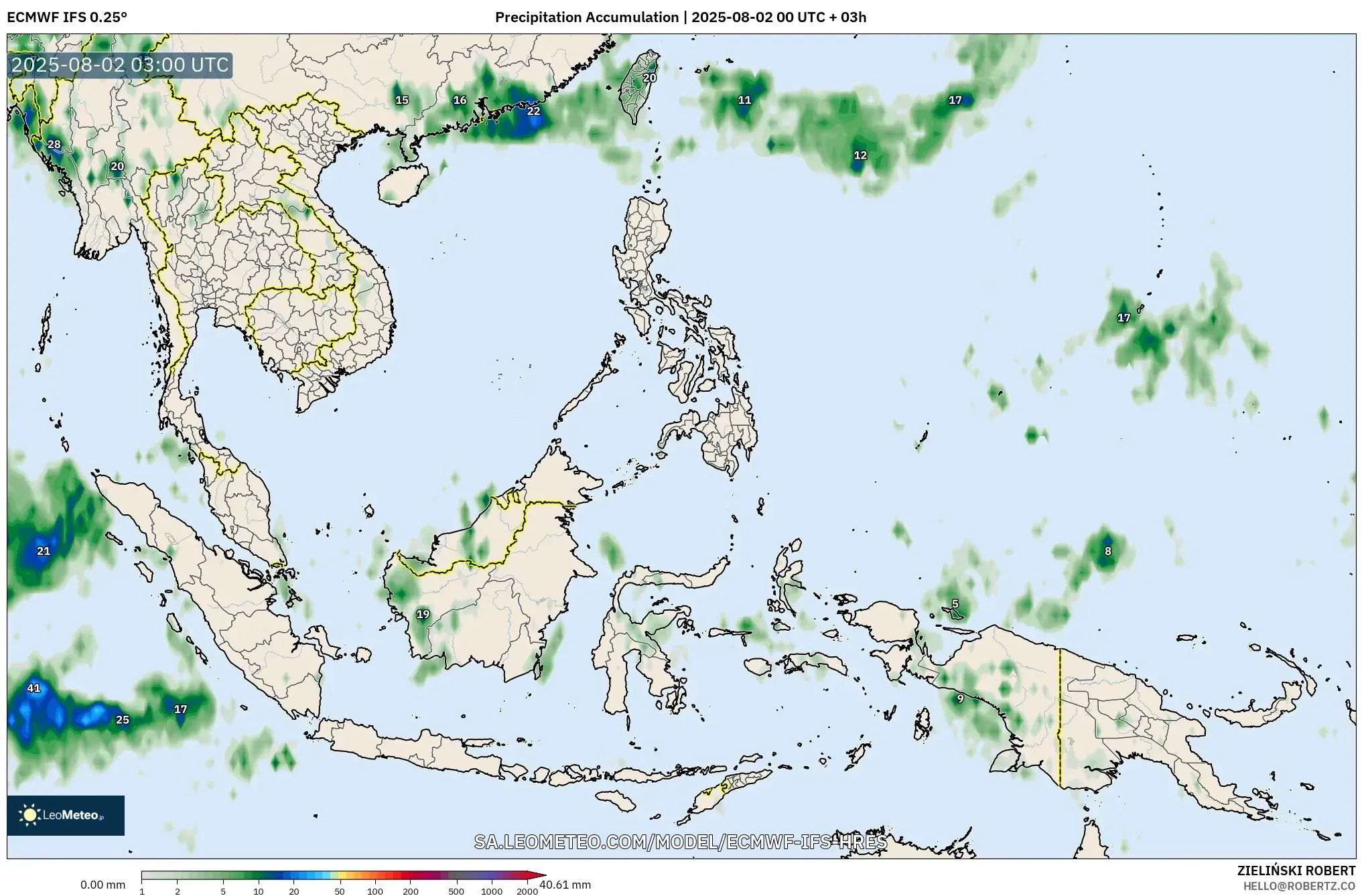 ECMWF IFS 0.25° model - Asia Tenggara, Akumulasi Curah Hujan ECMWF IFS 0.25° model - Asia Tenggara, Akumulasi Curah Hujan