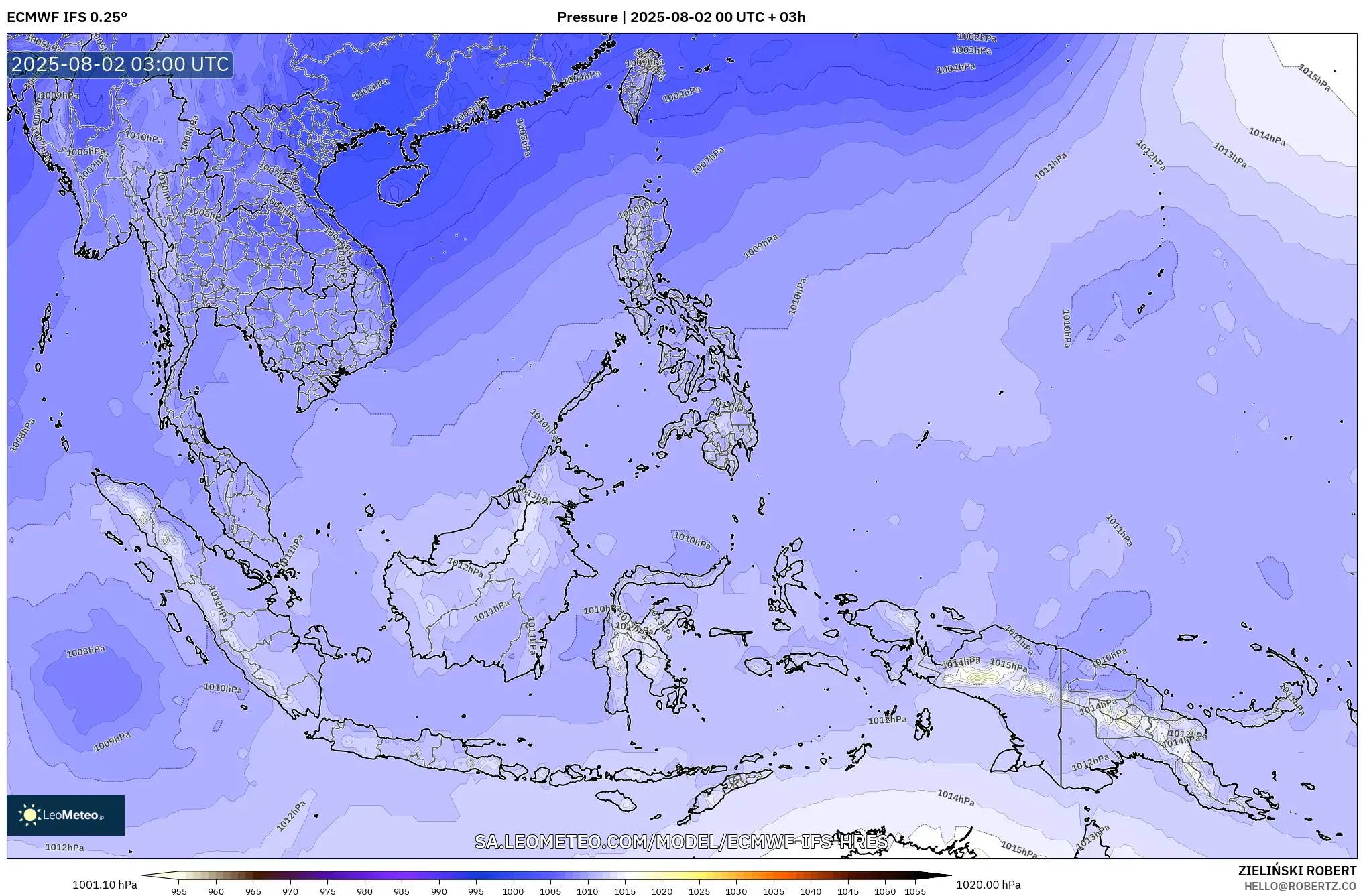 ECMWF IFS 0.25° model - Asia Tenggara, Tekanan ECMWF IFS 0.25° model - Asia Tenggara, Tekanan