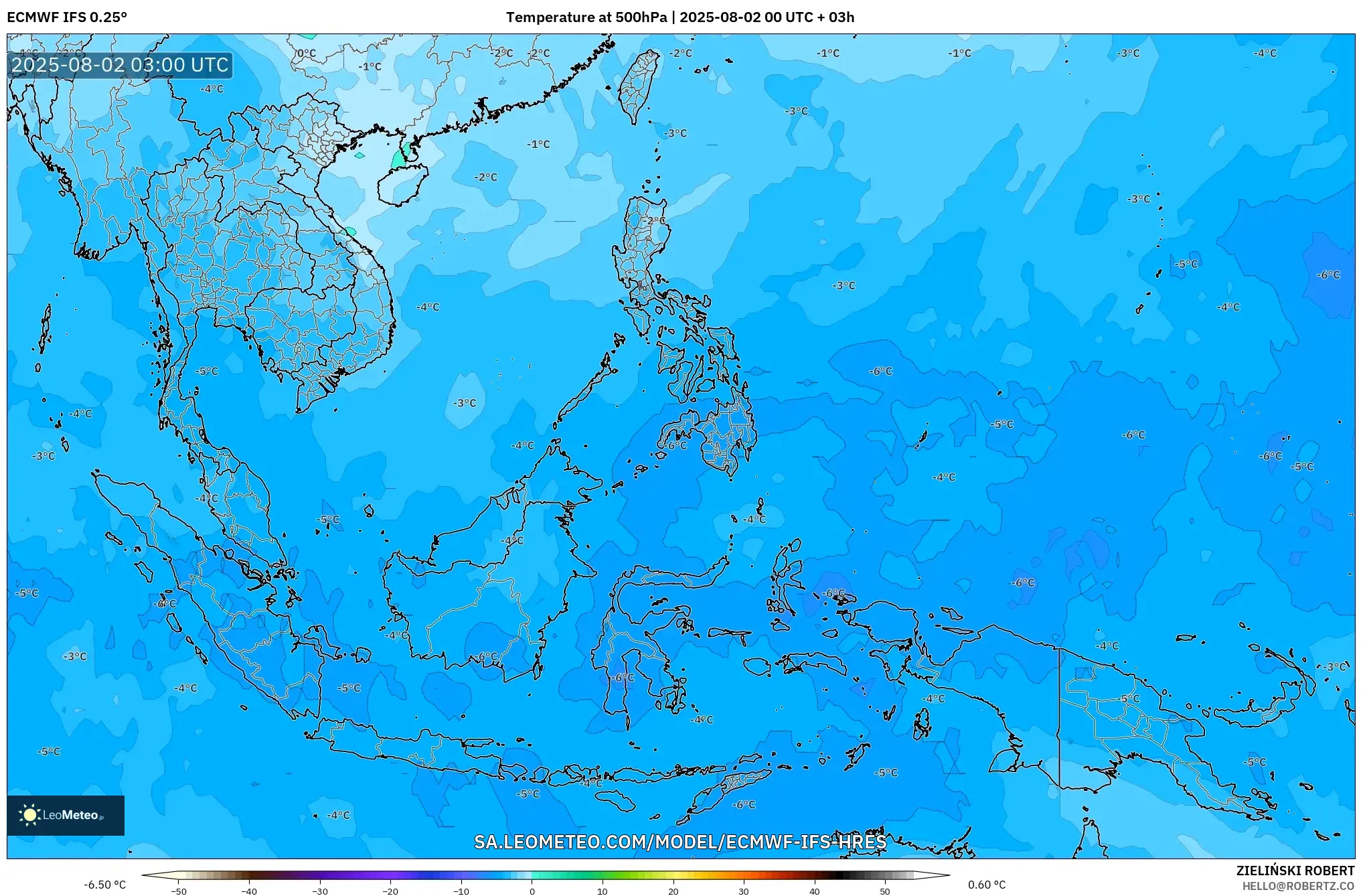 ECMWF IFS 0.25° model - Asia Tenggara, Suhu 500 hPa