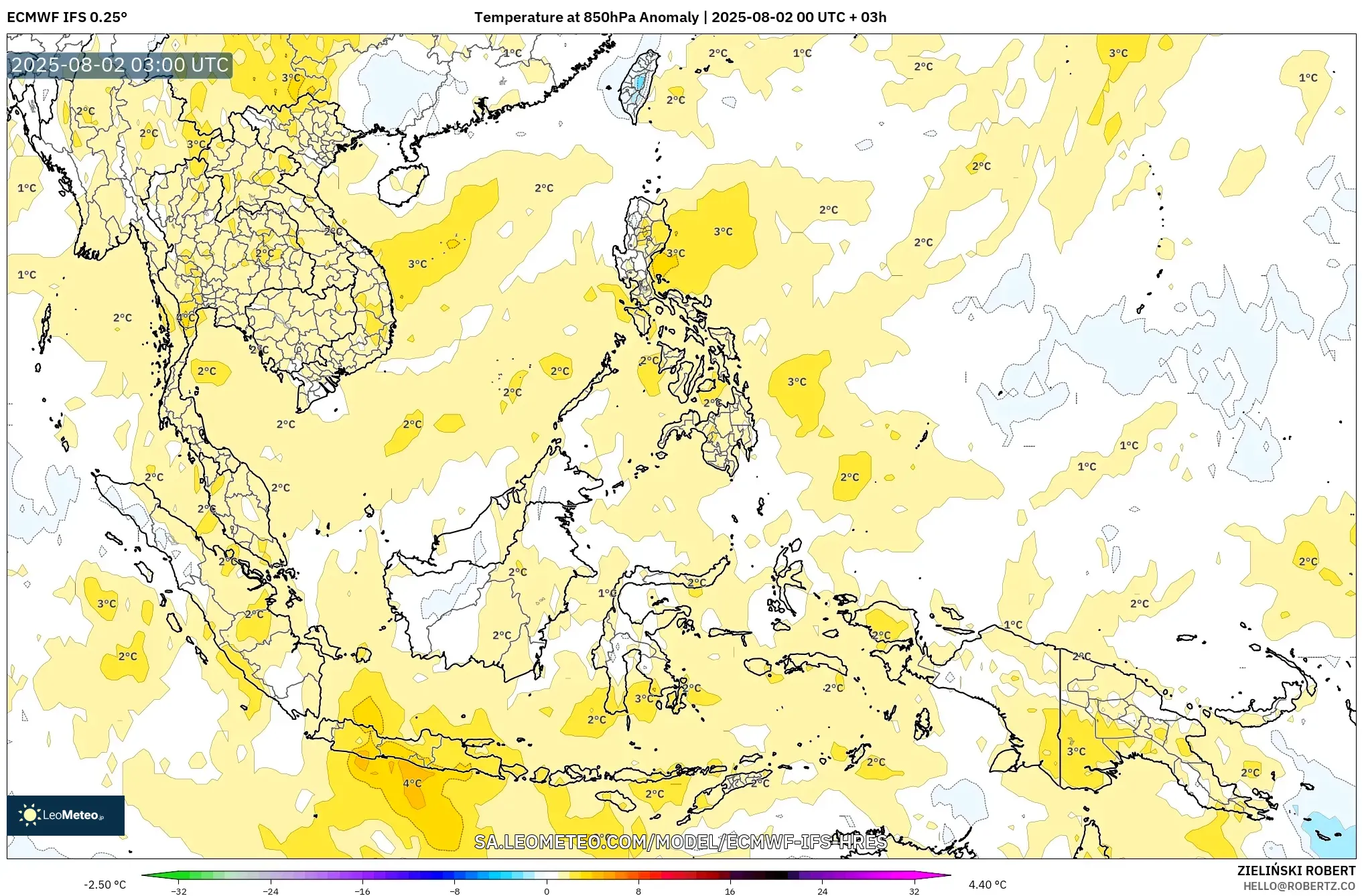 ECMWF IFS 0.25° model - Asia Tenggara, Anomali Suhu 850 hPa ECMWF IFS 0.25° model - Asia Tenggara, Anomali Suhu 850 hPa