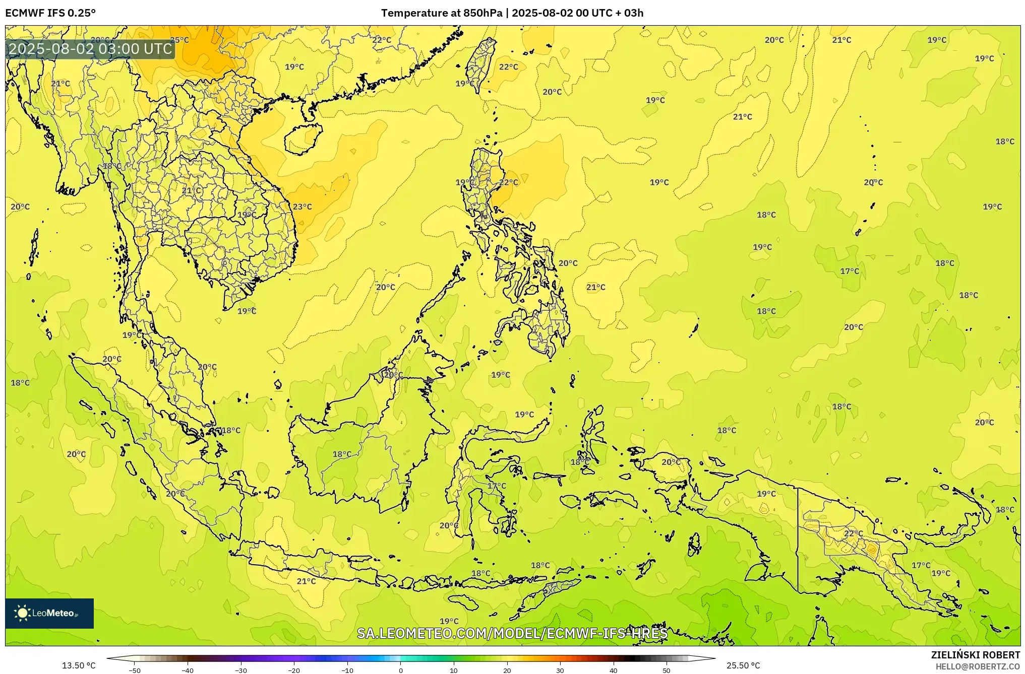 ECMWF IFS 0.25° model - Asia Tenggara, Suhu 850 hPa
