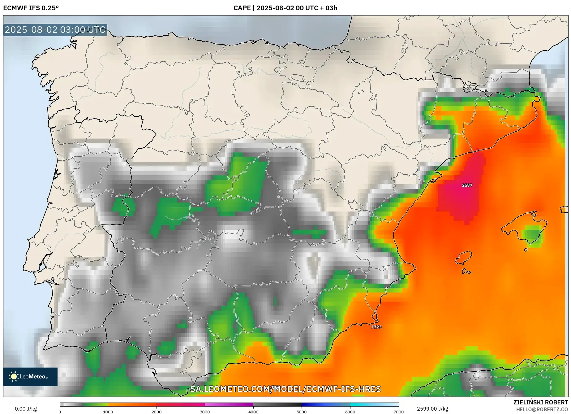 ECMWF IFS 0.25° model - Spanyol, CAPE ECMWF IFS 0.25° model - Spanyol, CAPE