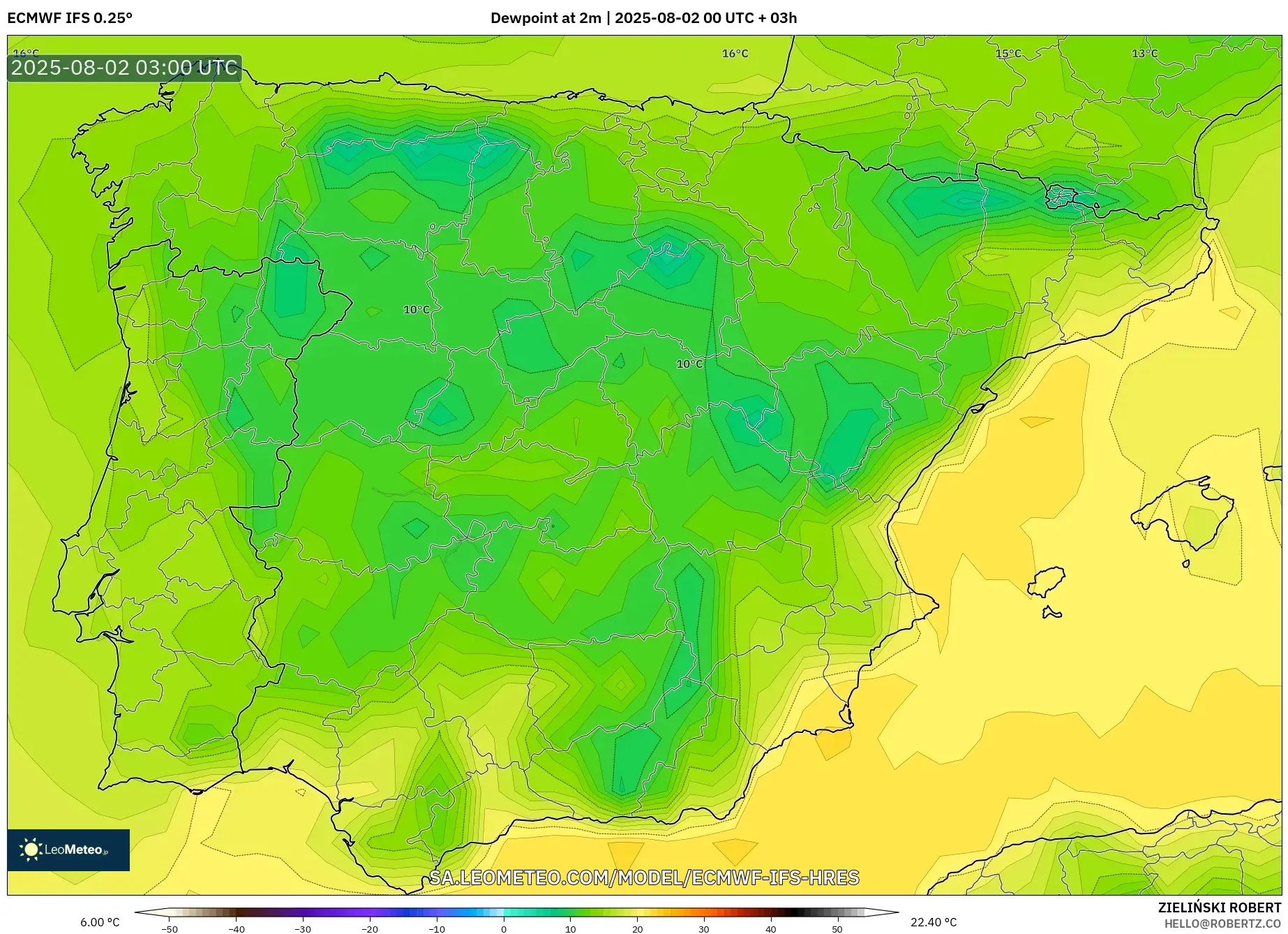ECMWF IFS 0.25° model - Sepanyol, Takat Embun 2 m