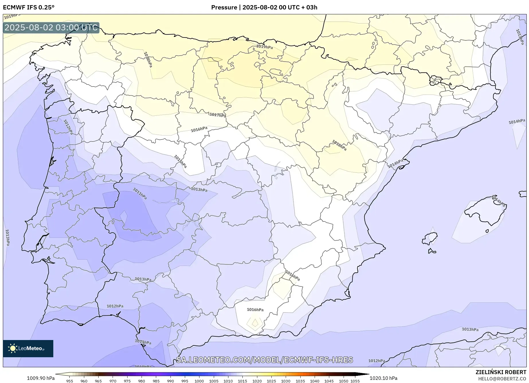 ECMWF IFS 0.25° model - Spanyol, Tekanan ECMWF IFS 0.25° model - Spanyol, Tekanan