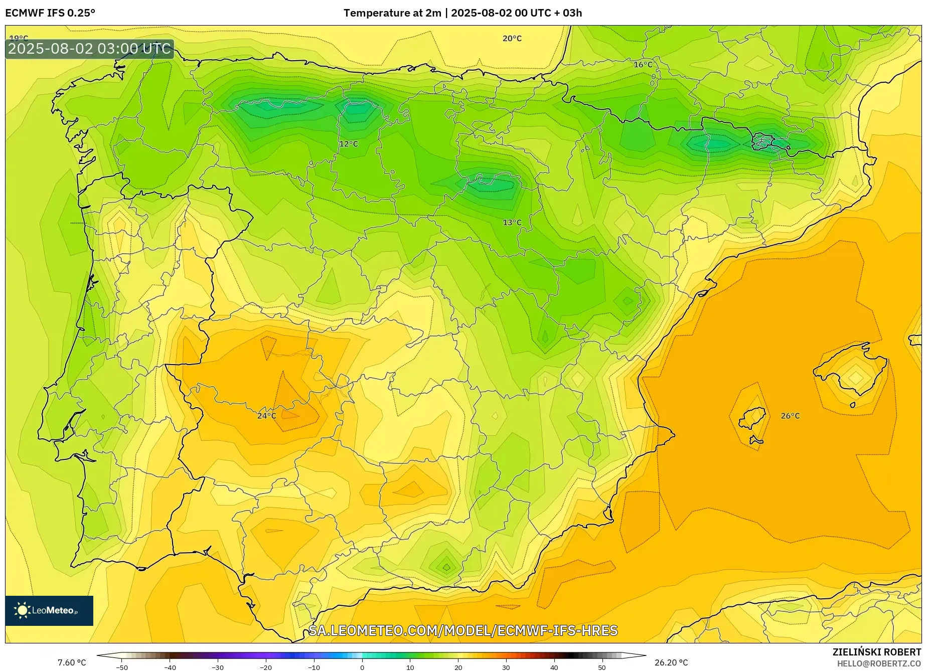 ECMWF IFS 0.25° model - Spanyol, Suhu 2 m ECMWF IFS 0.25° model - Spanyol, Suhu 2 m