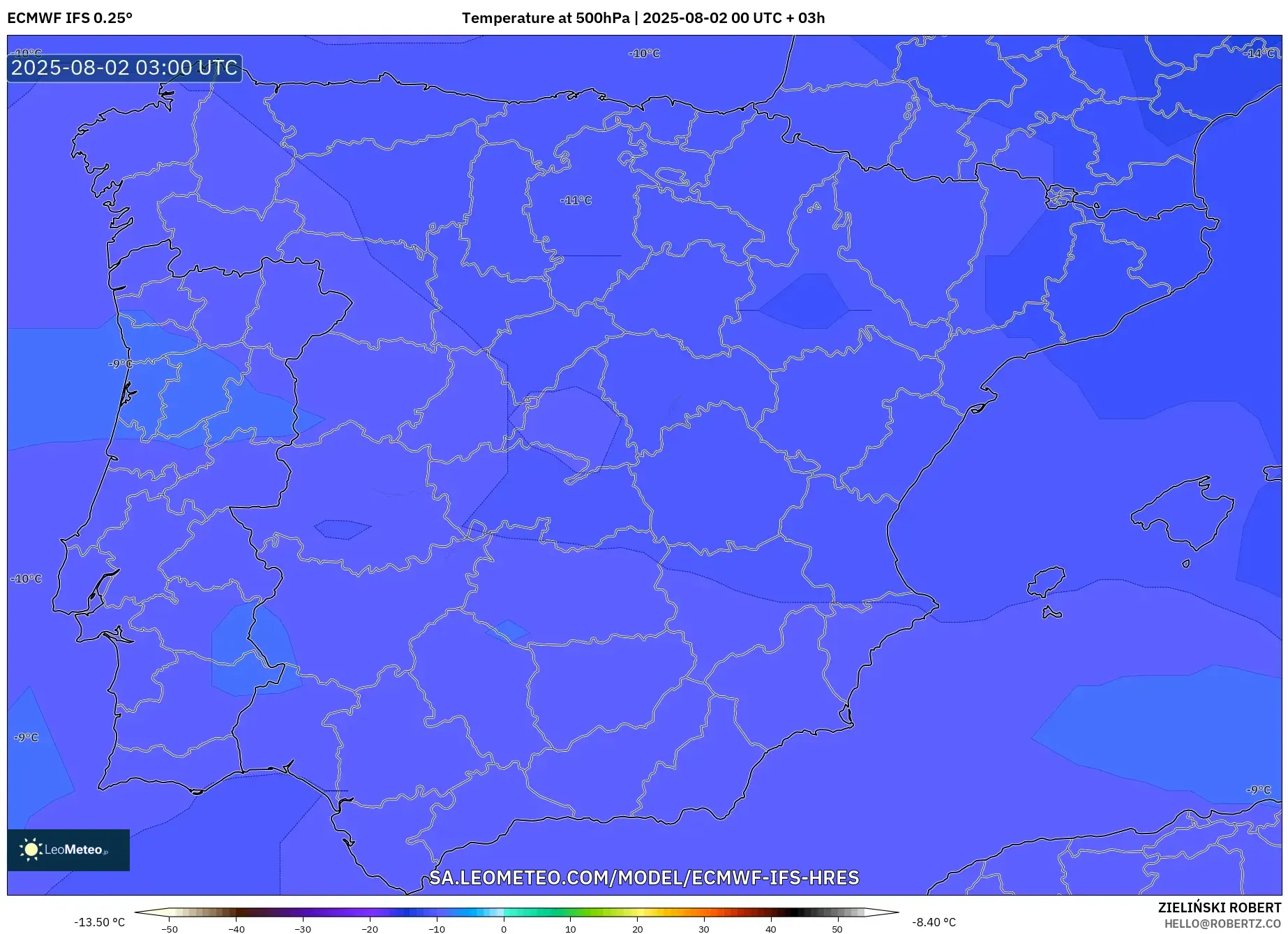 ECMWF IFS 0.25° model - Spanyol, Suhu 500 hPa ECMWF IFS 0.25° model - Spanyol, Suhu 500 hPa