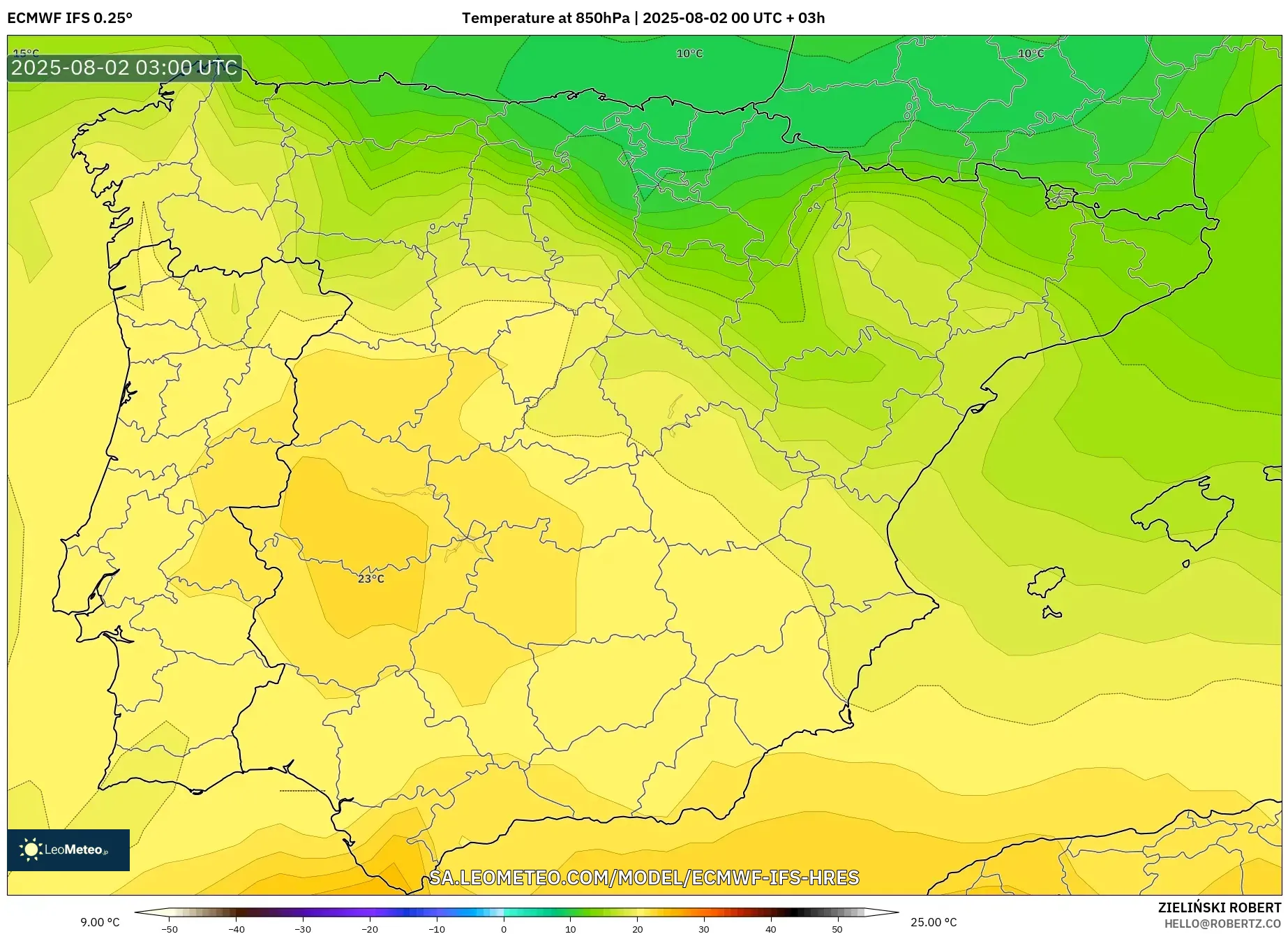 ECMWF IFS 0.25° model - Spanyol, Suhu 850 hPa ECMWF IFS 0.25° model - Spanyol, Suhu 850 hPa