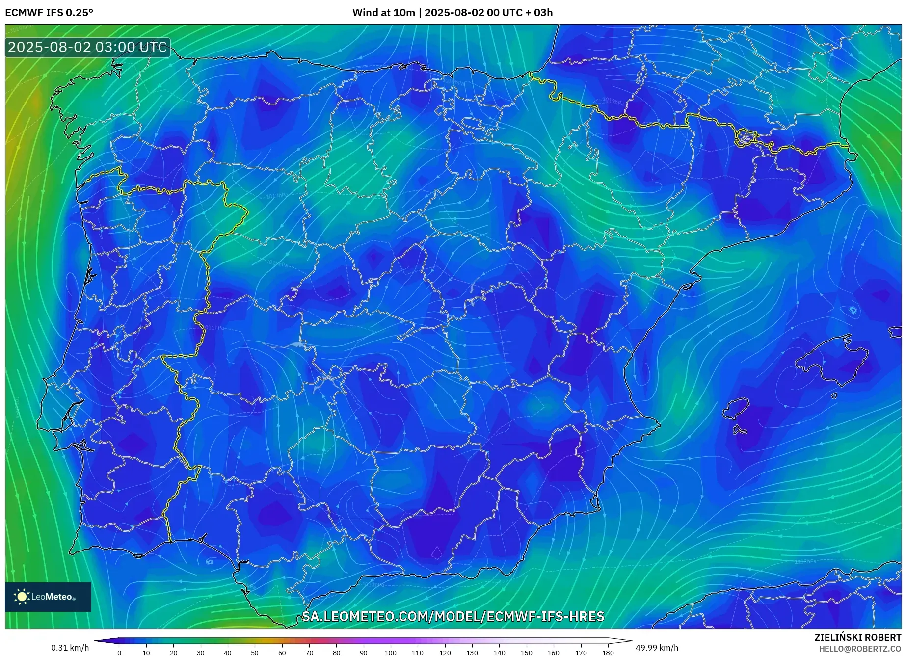 ECMWF IFS 0.25° model - Spanyol, Angin 10 m ECMWF IFS 0.25° model - Spanyol, Angin 10 m