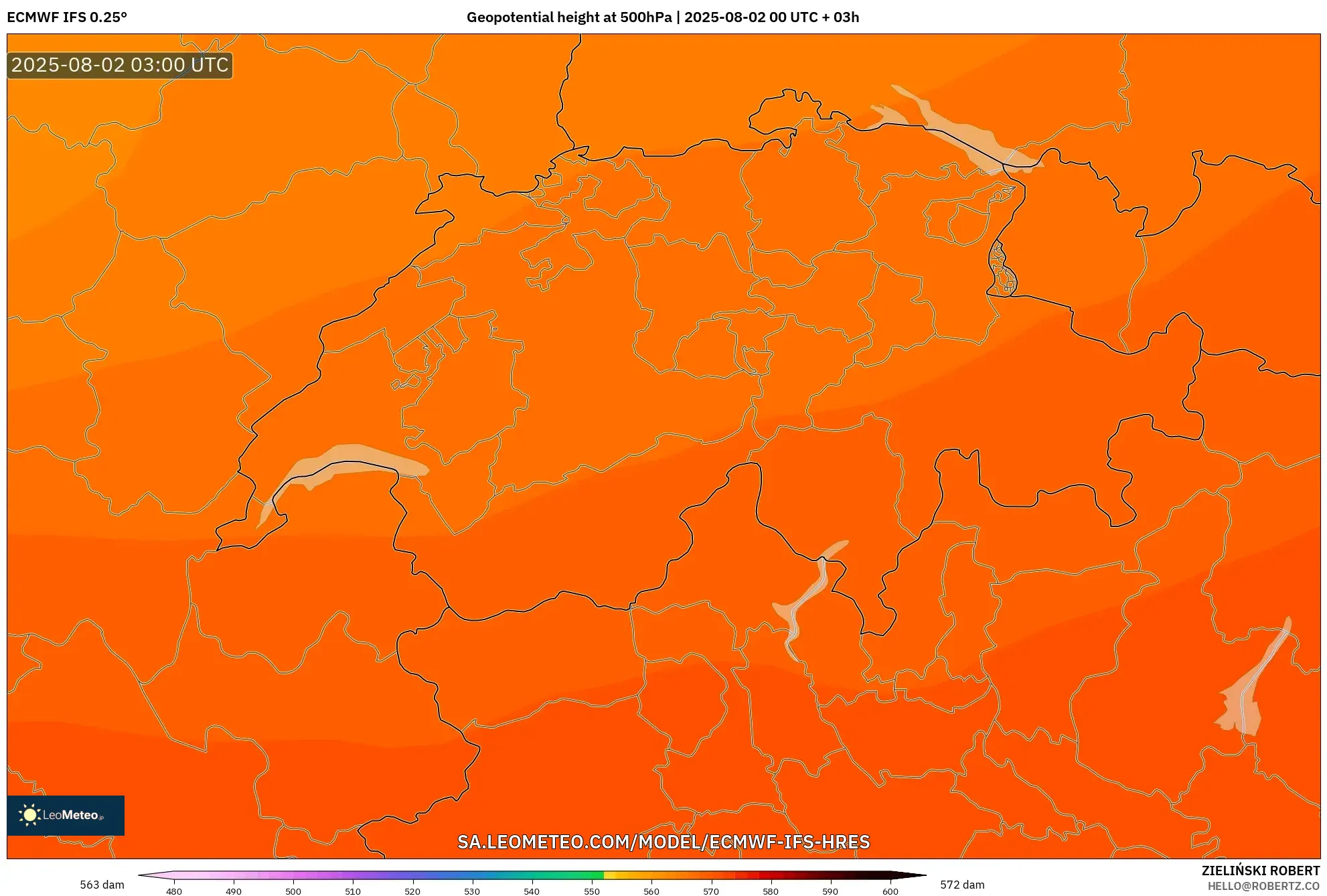 ECMWF IFS 0.25° model - Swiss, Ketinggian geopotensial pada 500 hPa