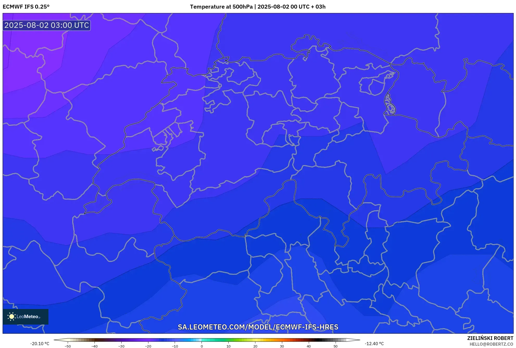 ECMWF IFS 0.25° model - Swiss, Suhu 500 hPa ECMWF IFS 0.25° model - Swiss, Suhu 500 hPa