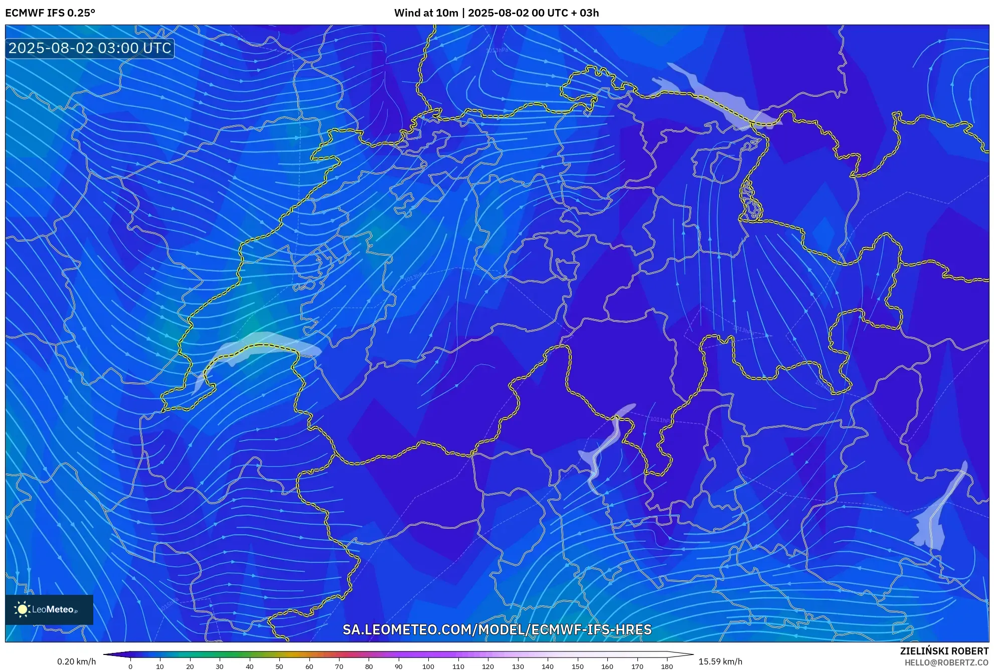 ECMWF IFS 0.25° model - Swiss, Angin 10 m ECMWF IFS 0.25° model - Swiss, Angin 10 m