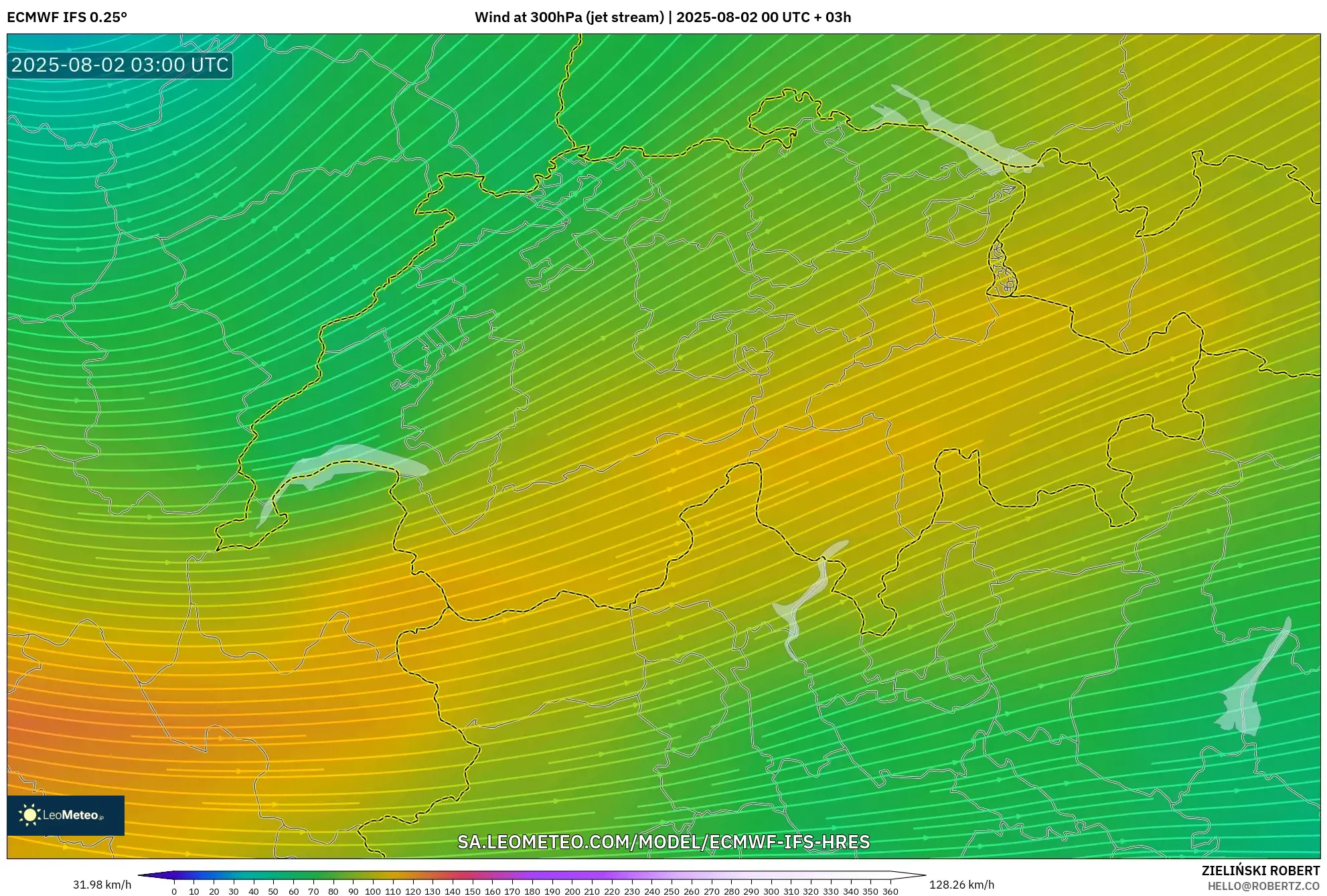 ECMWF IFS 0.25° model - Swiss, Angin 300 hPa (aliran jet) ECMWF IFS 0.25° model - Swiss, Angin 300 hPa (aliran jet)