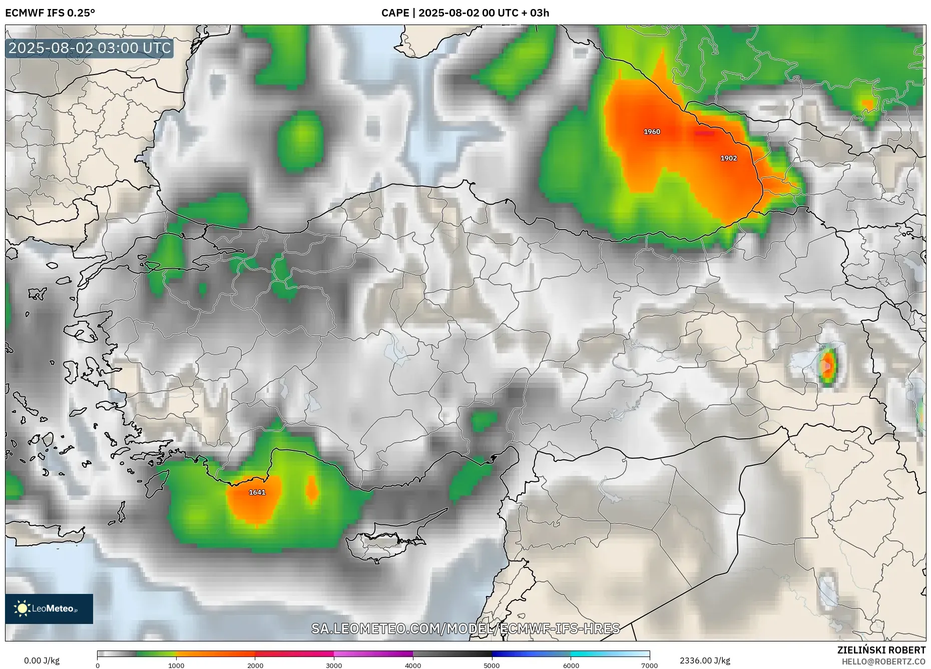 ECMWF IFS 0.25° model - Turki, CAPE ECMWF IFS 0.25° model - Turki, CAPE