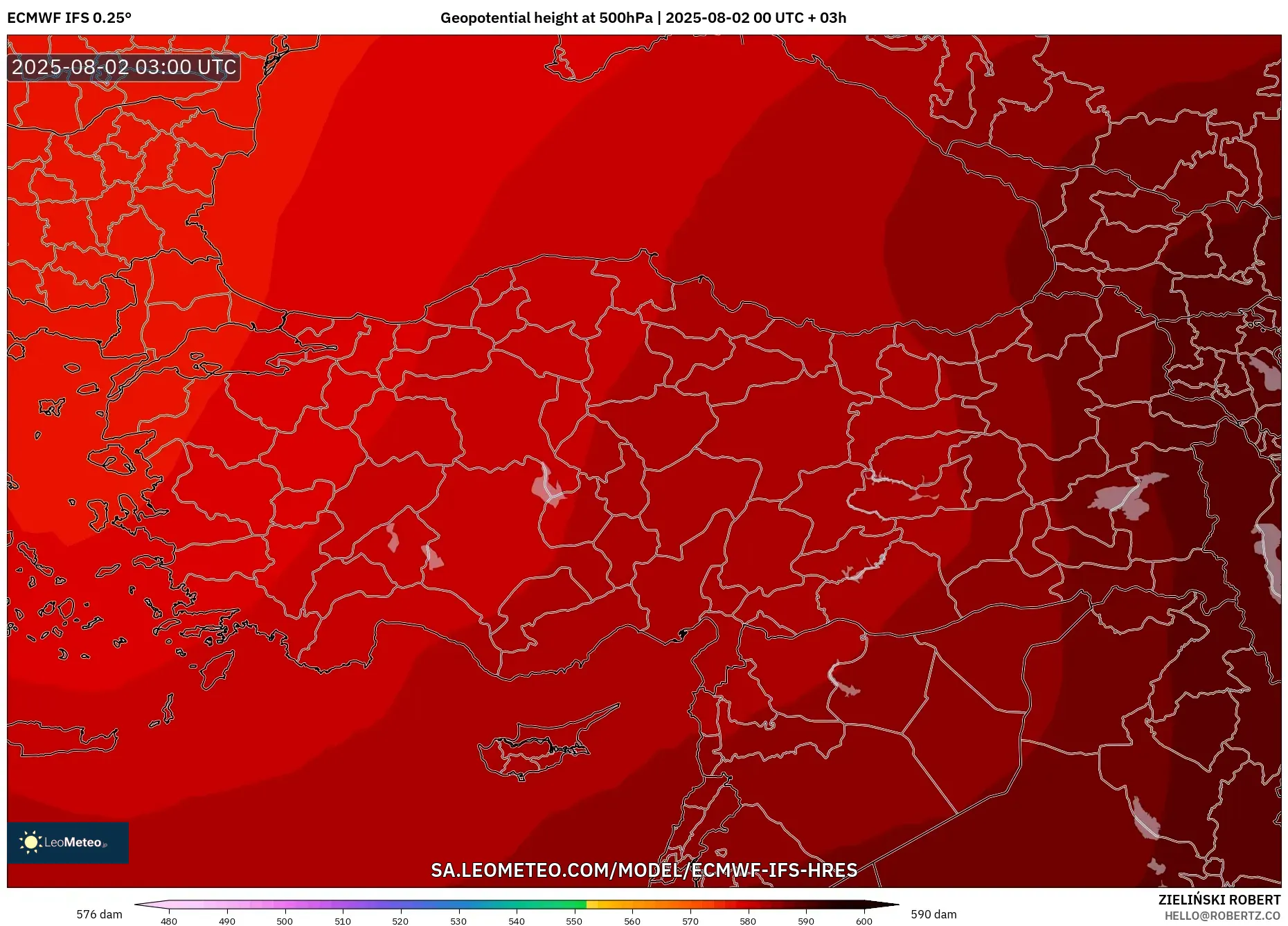 ECMWF IFS 0.25° model - Turki, Ketinggian geopotensial pada 500 hPa