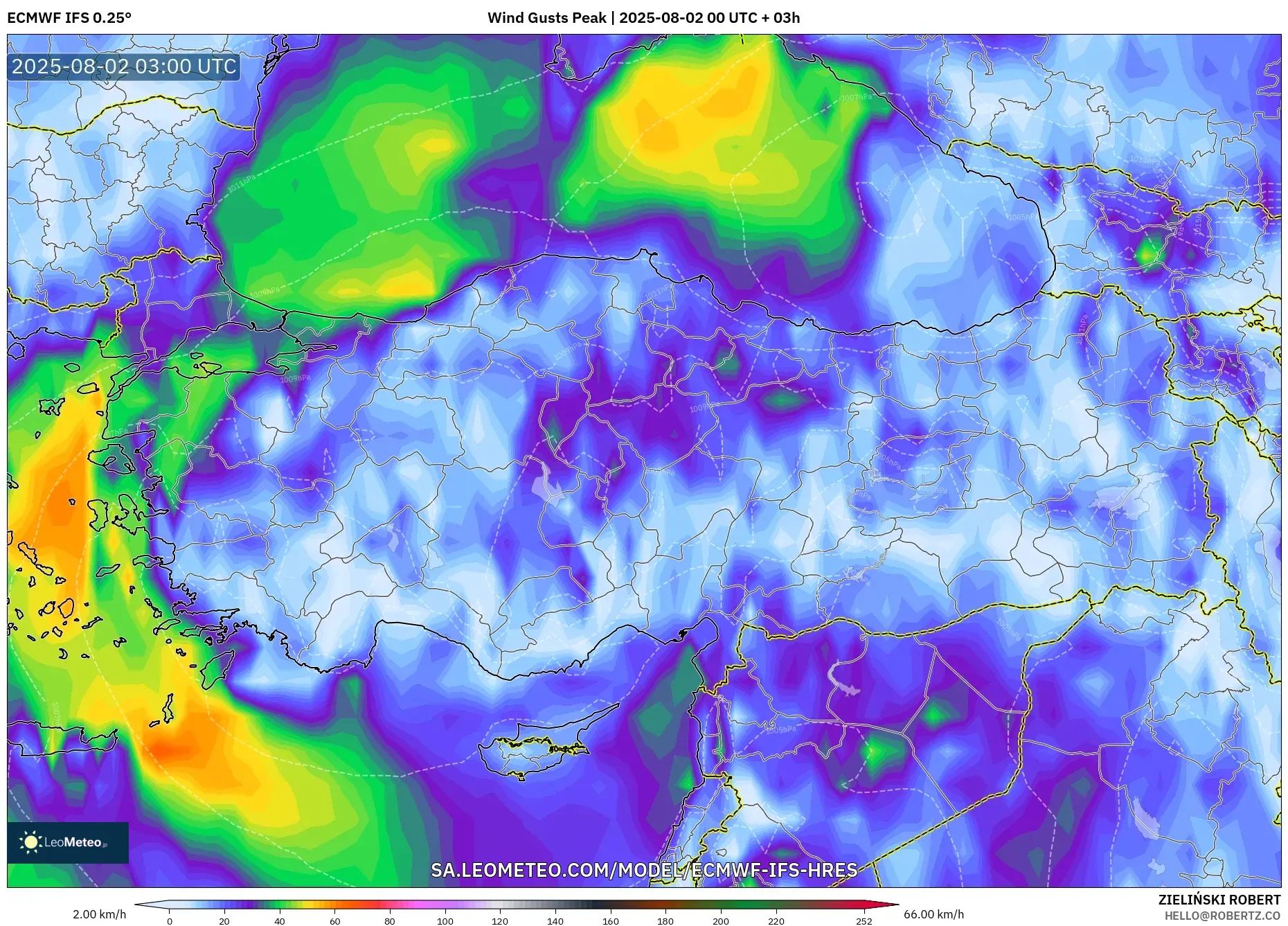 ECMWF IFS 0.25° model - Turki, Puncak Hembusan ECMWF IFS 0.25° model - Turki, Puncak Hembusan